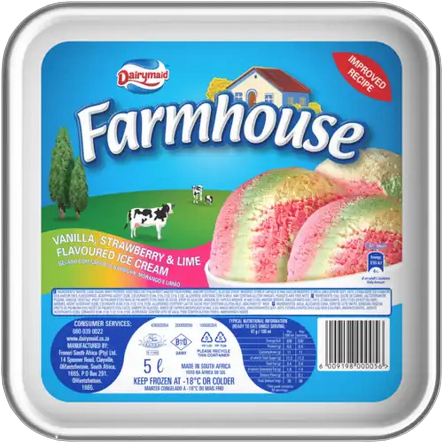 Image of Dairymaid Farmhouse Vanilla, Strawberry & Lime Flavoured Ice Cream 5L