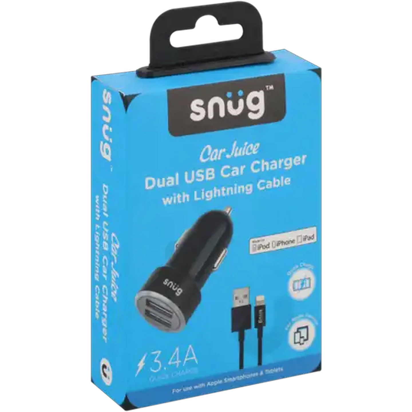 Image of Snug Dual Port USB-A Car Charger Adaptor With Lightning Cable 3.4A