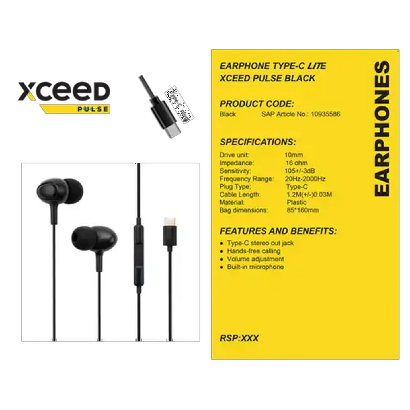 Image of Xceed Pulse Black Type-C Lite Earphones