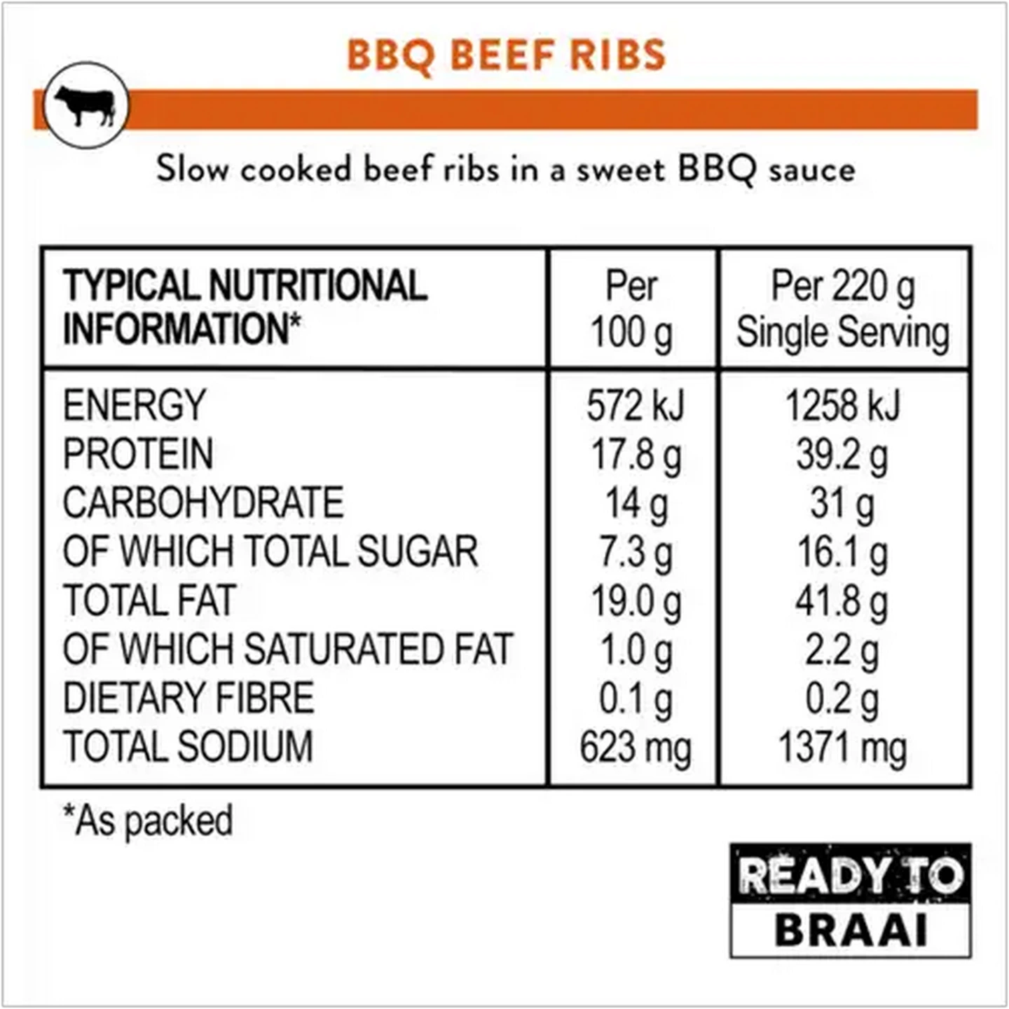 Image of Ready To Braai BBQ Beef Ribs 1kg