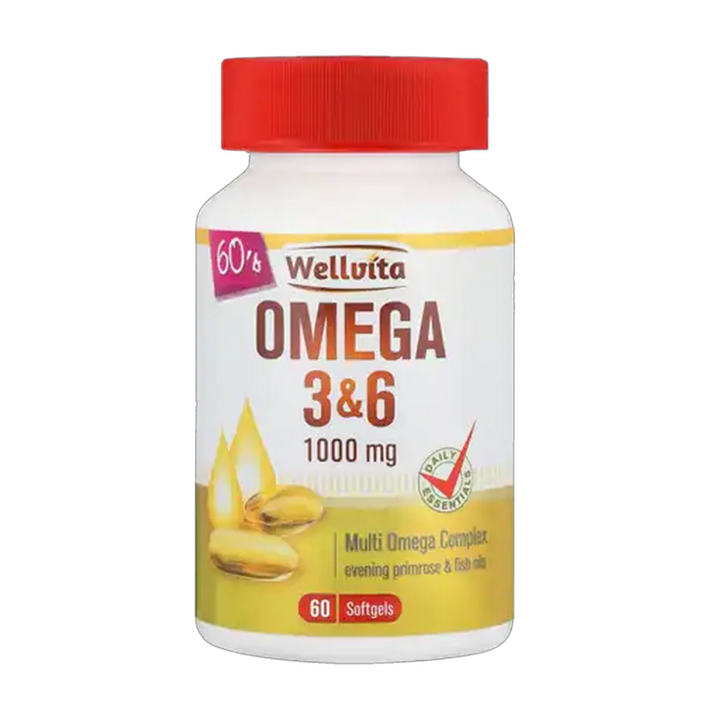 Image of Wellvita Omega 3 & 6 Supplement Softgels 60 Pack