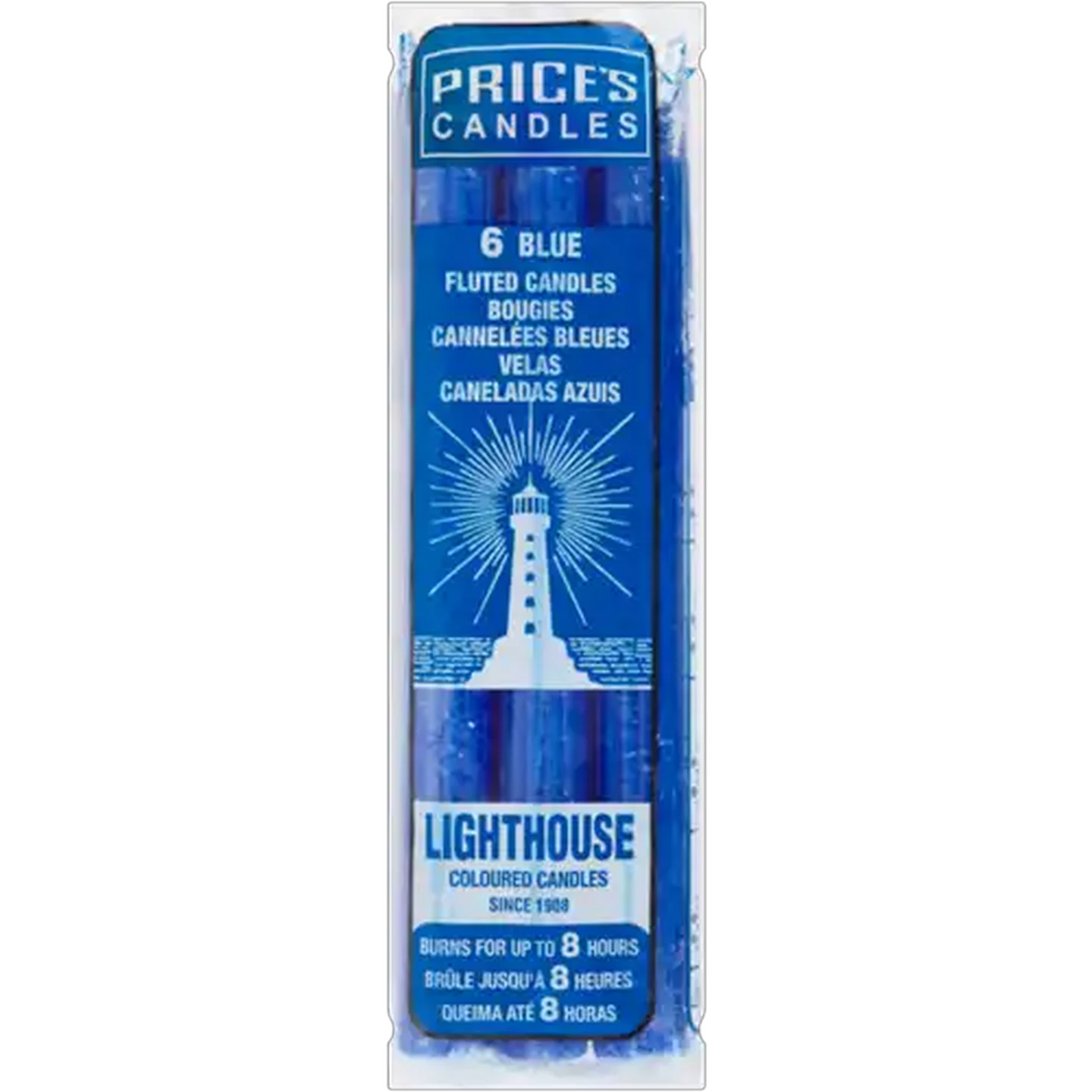 Image of Price's Candles Lighthouse Blue Fluted Candles 6-Pack