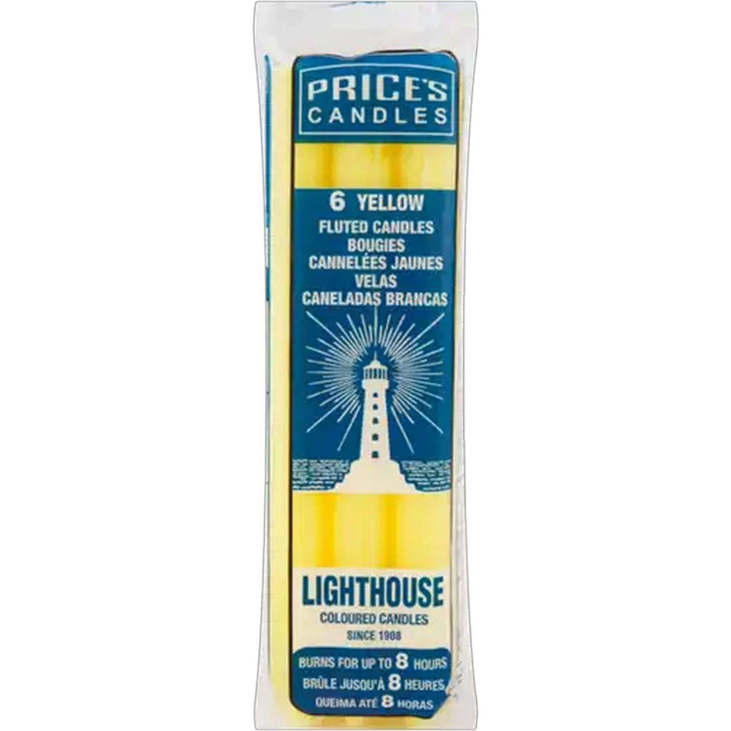 Image of Price's Candles Lighthouse Yellow Fluted Candles 6-Pack