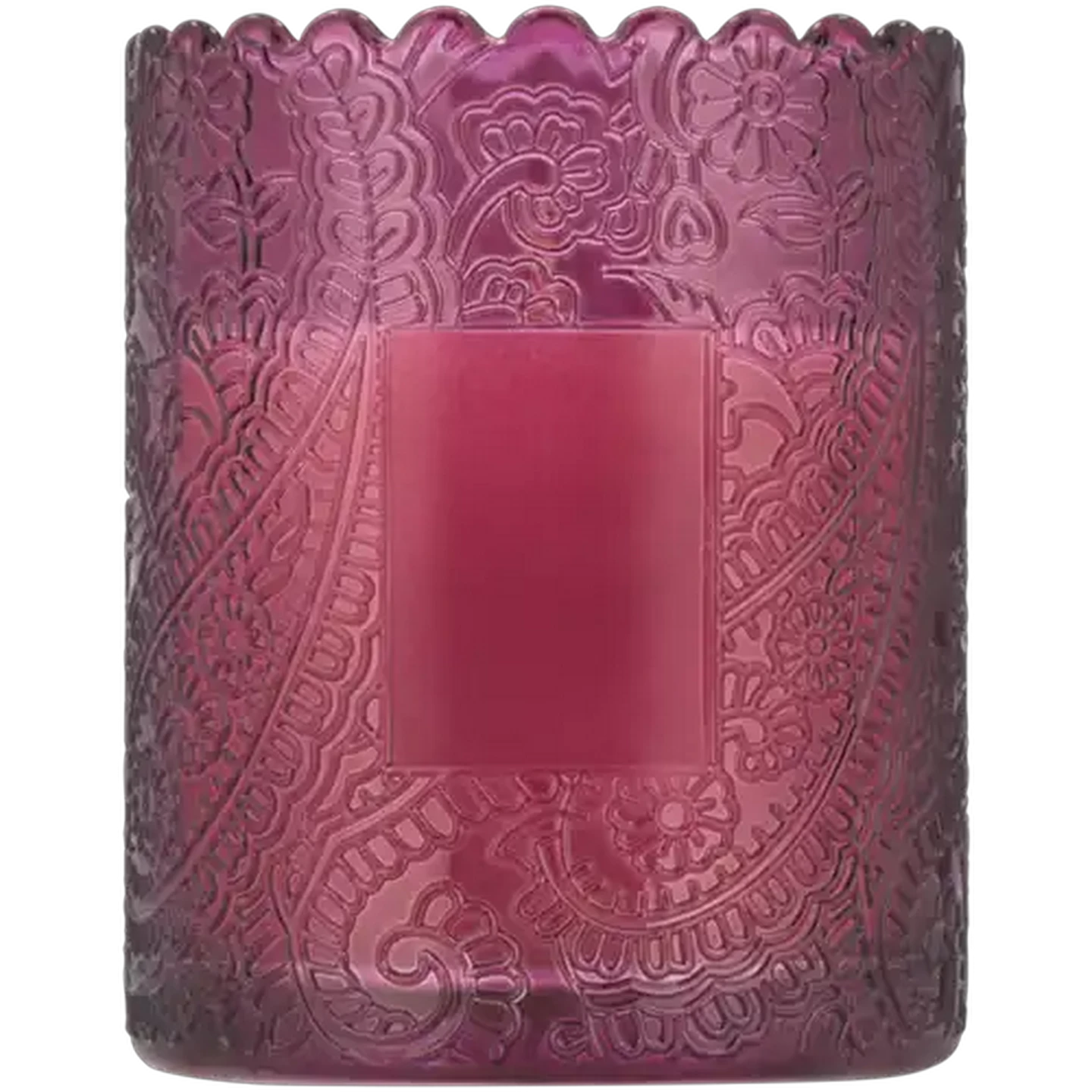 Image of Floral Vanilla Scented Deep Pink Glass Candle 10cm