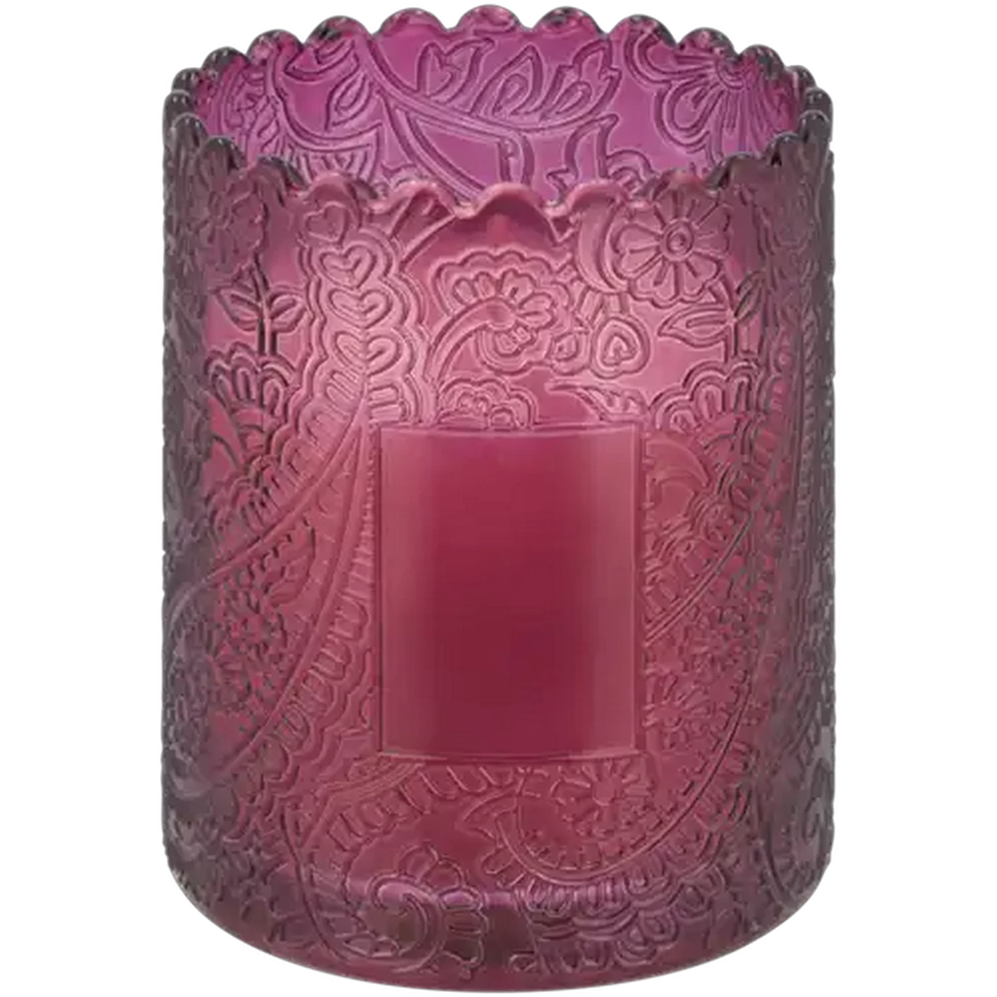 Image of Floral Vanilla Scented Deep Pink Glass Candle 10cm