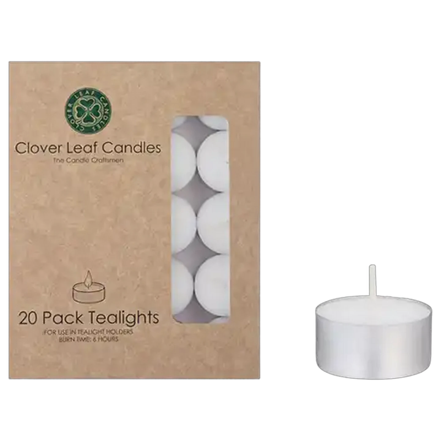 Image of Clover Leaf Candles White Unscented Tealight Candles 20-Pack