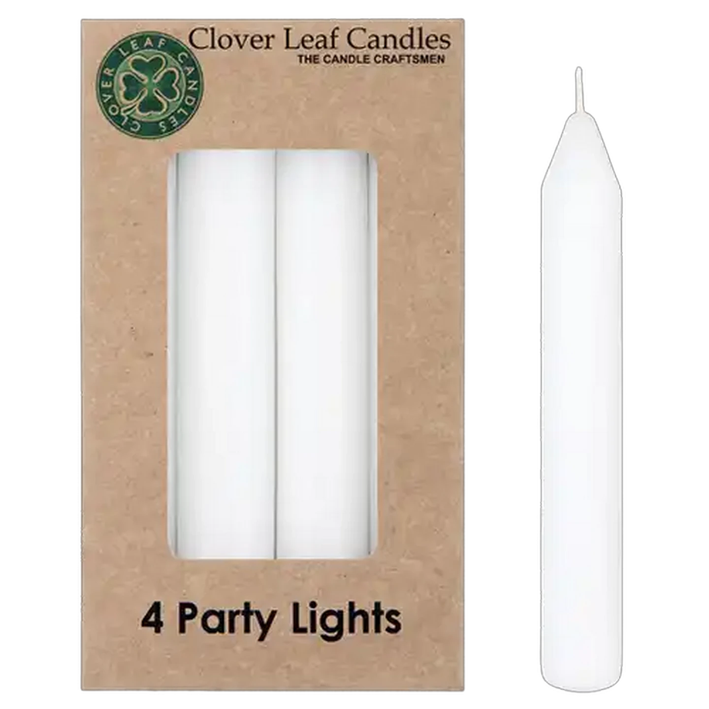 Image of Clover Leaf Candles White Dinner Candles 4-Pack