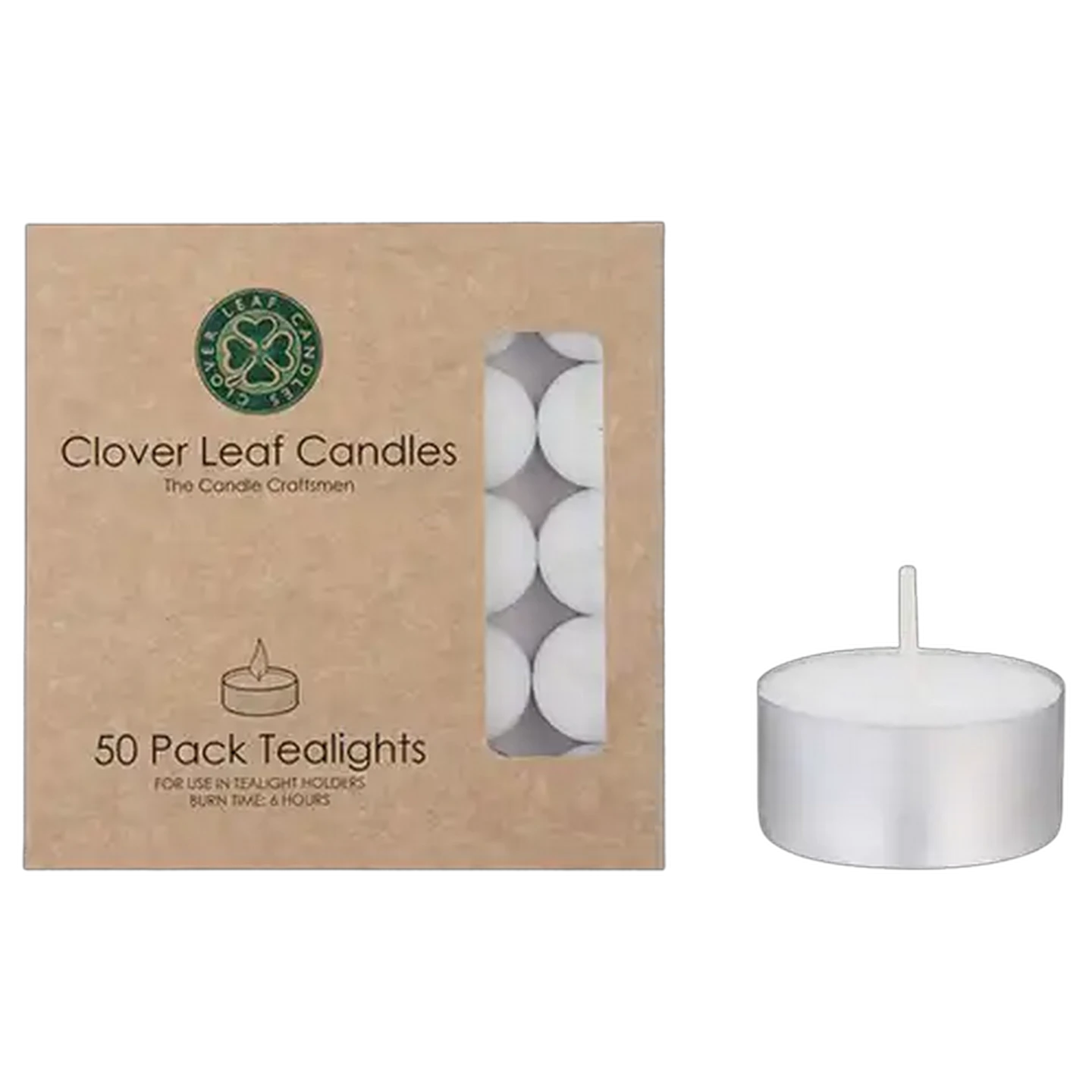 Image of Clover Leaf Candles White Tealight Candles 50-Pack