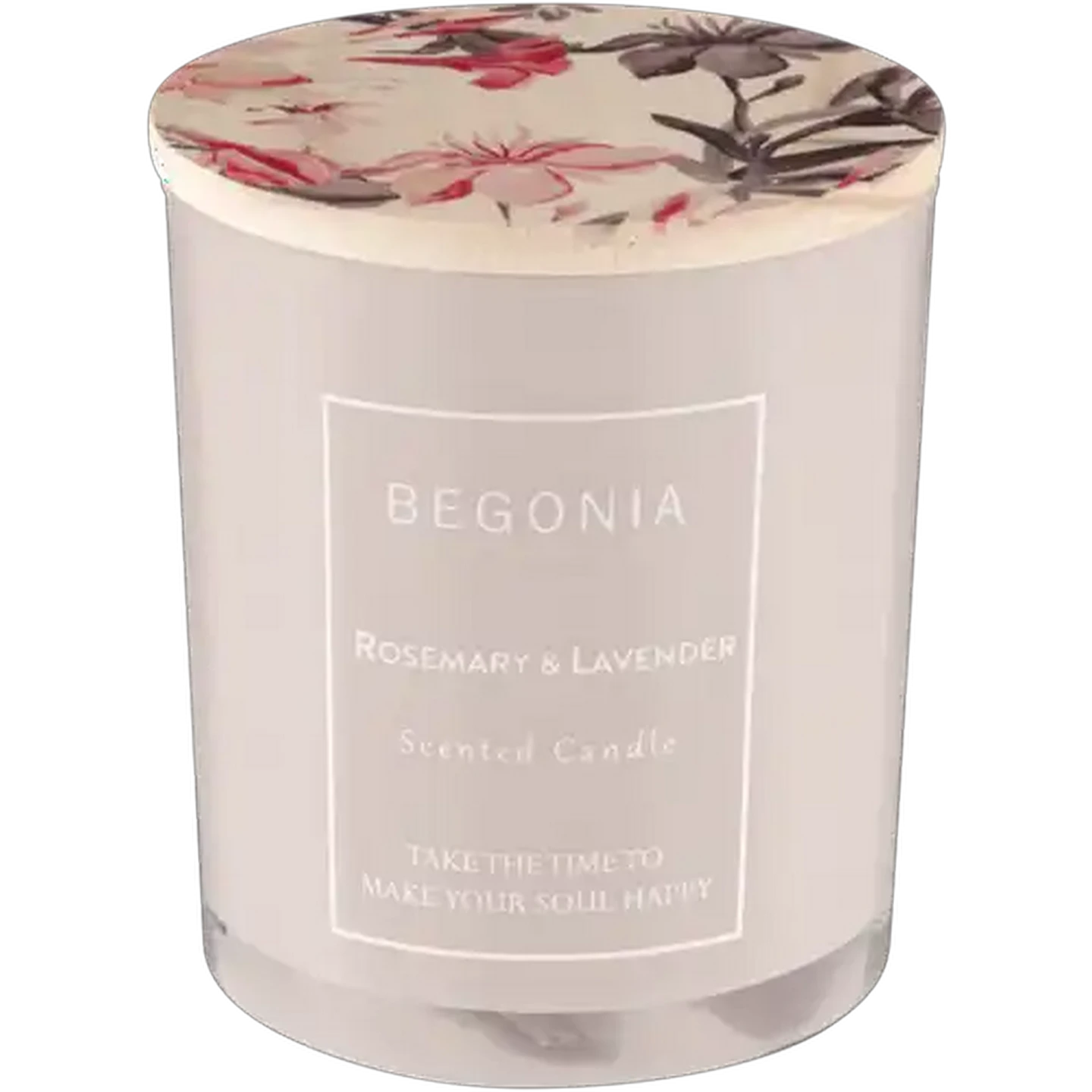 Image of Begonia Rosemary & Lavender Scented Glass Candle With Lid 9cm