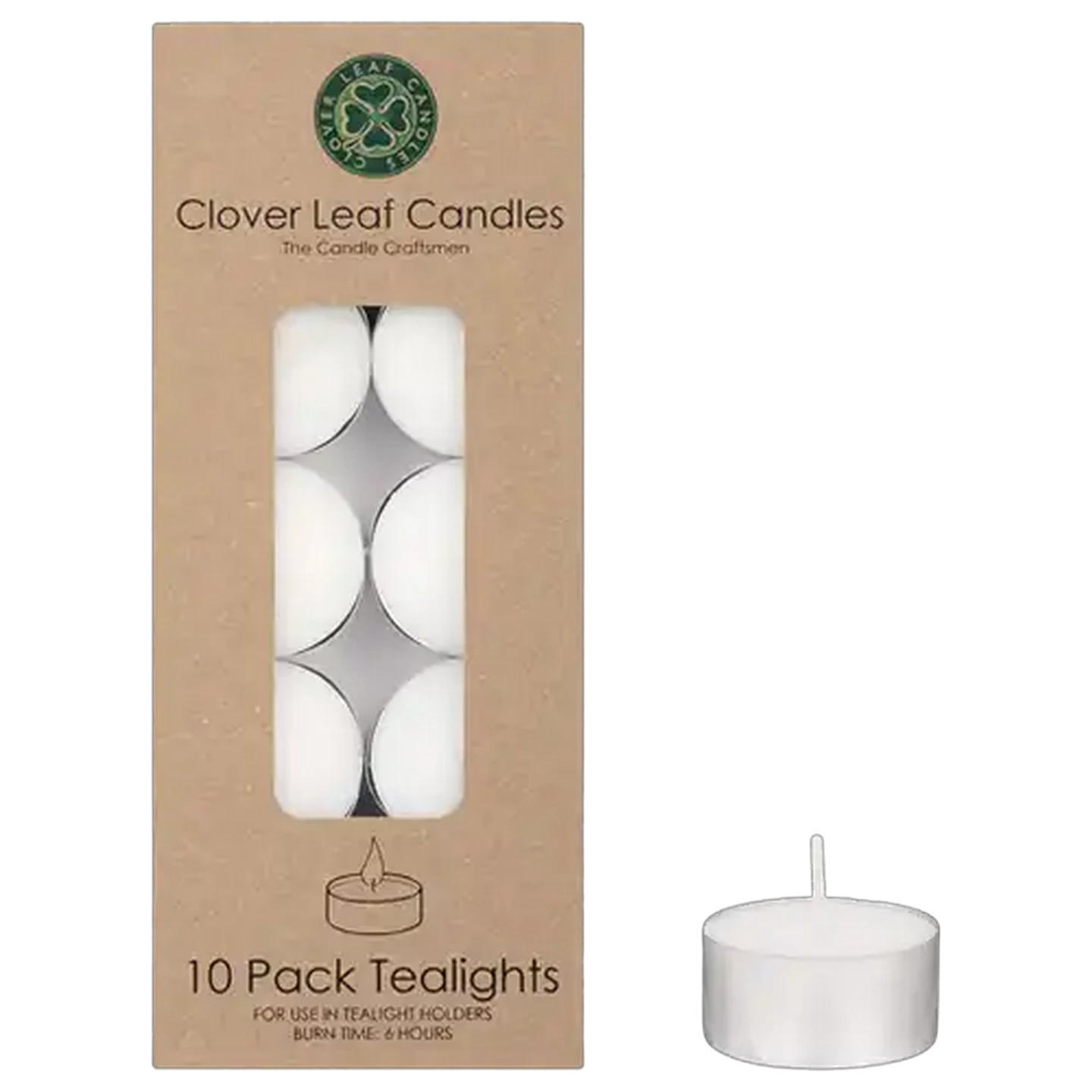 Image of Clover Leaf Candles White Tealight Candles 10-Pack