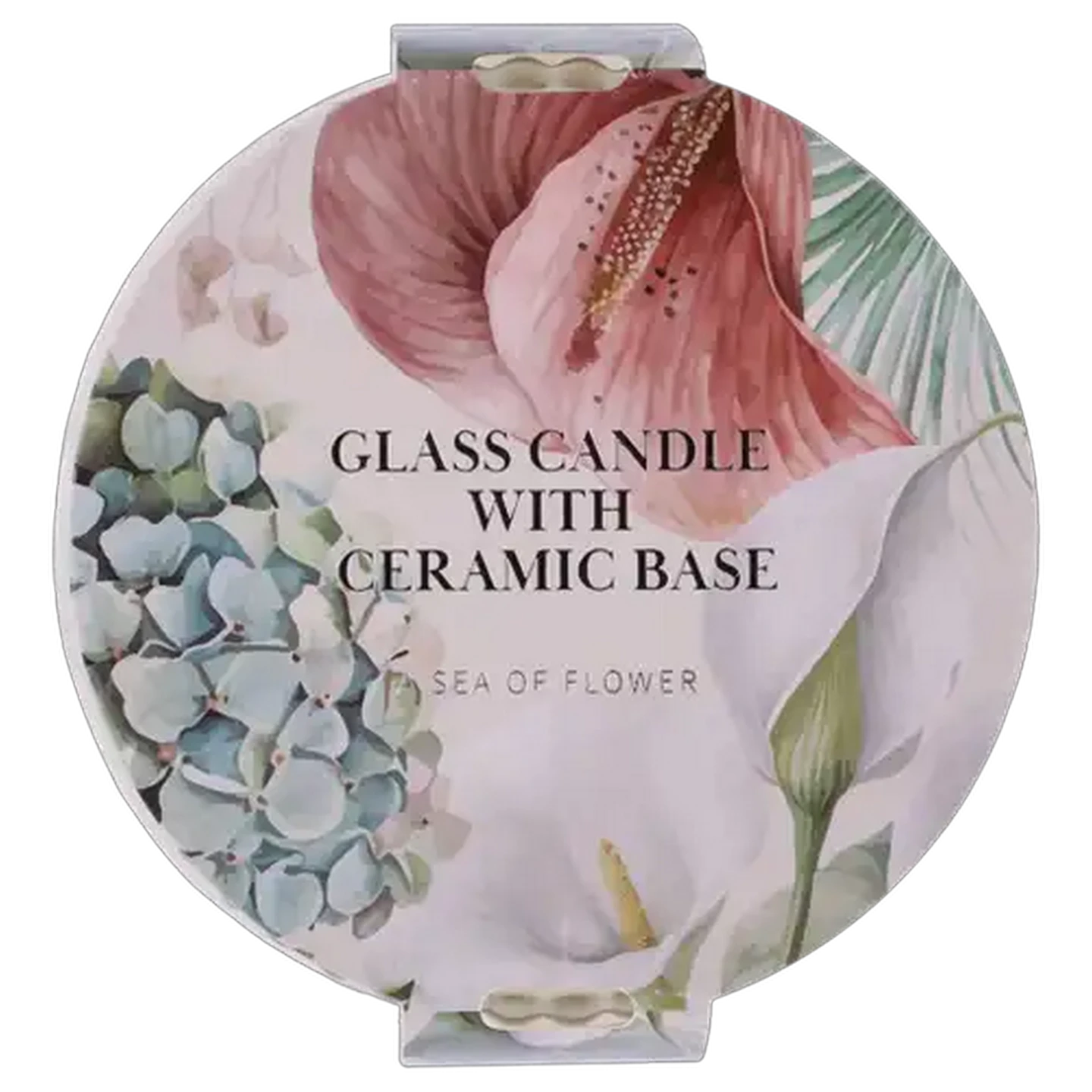 Image of A Sea Of Flower Glass Candle with Ceramic Base 12 x 8cm