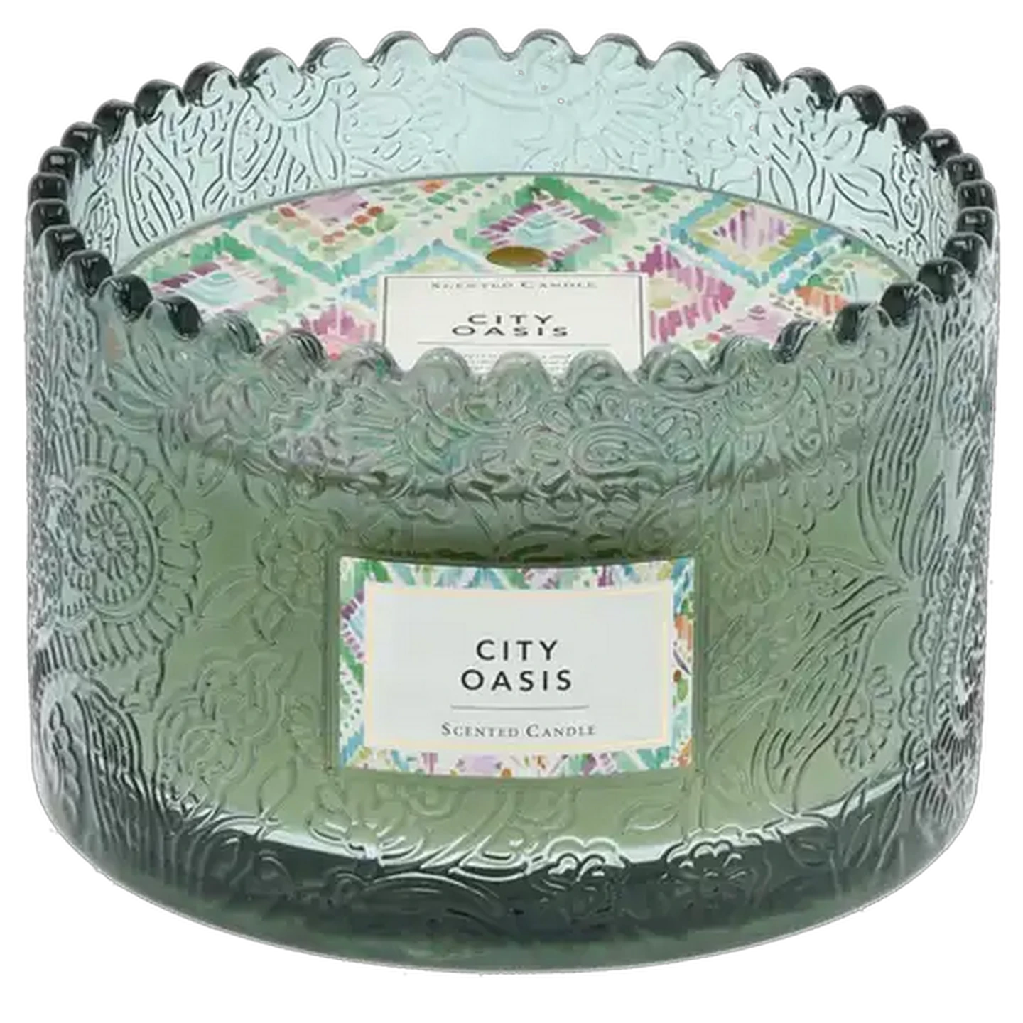 Image of City Oasis Green Ditsy Glass Candle 12 x 8cm