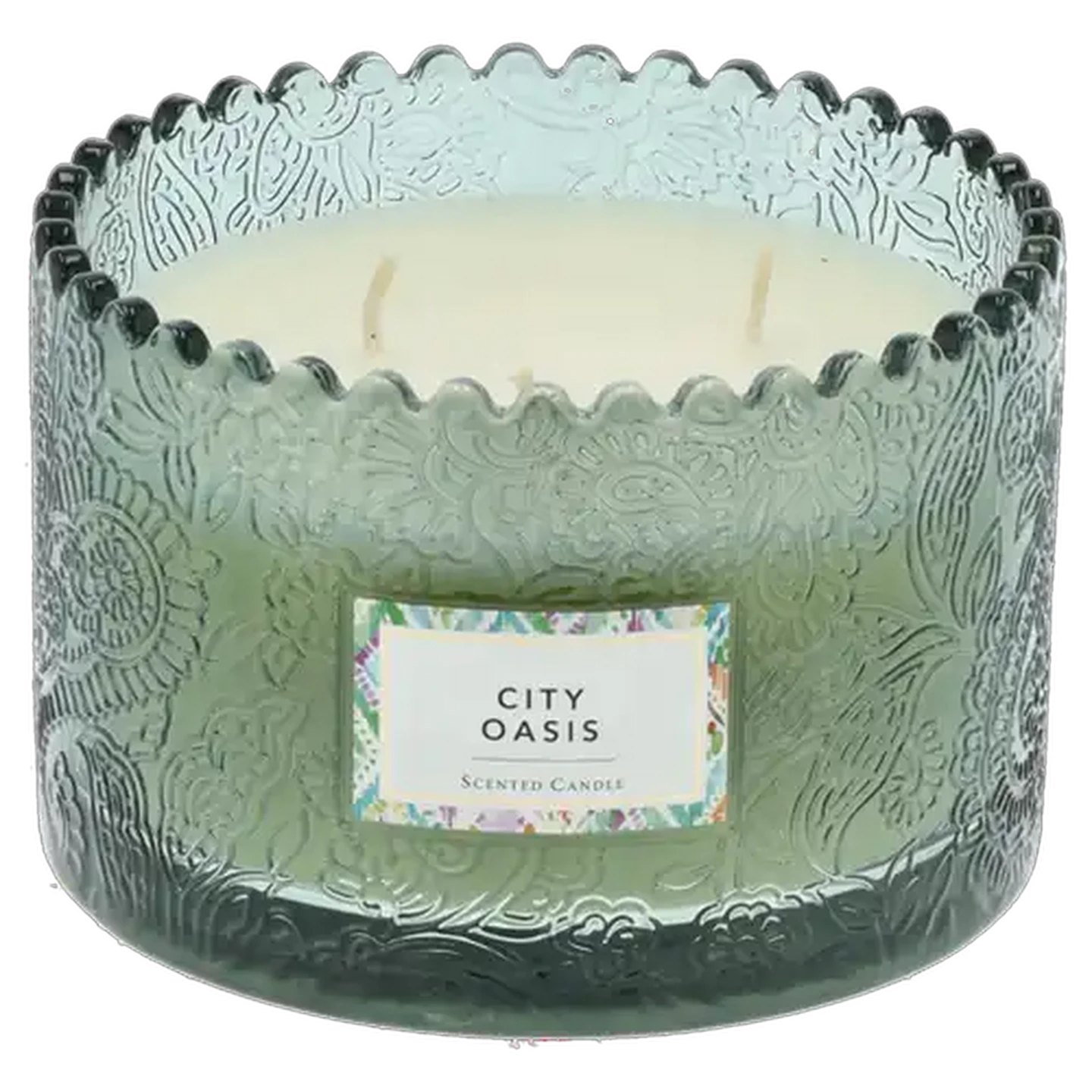 Image of City Oasis Green Ditsy Glass Candle 12 x 8cm