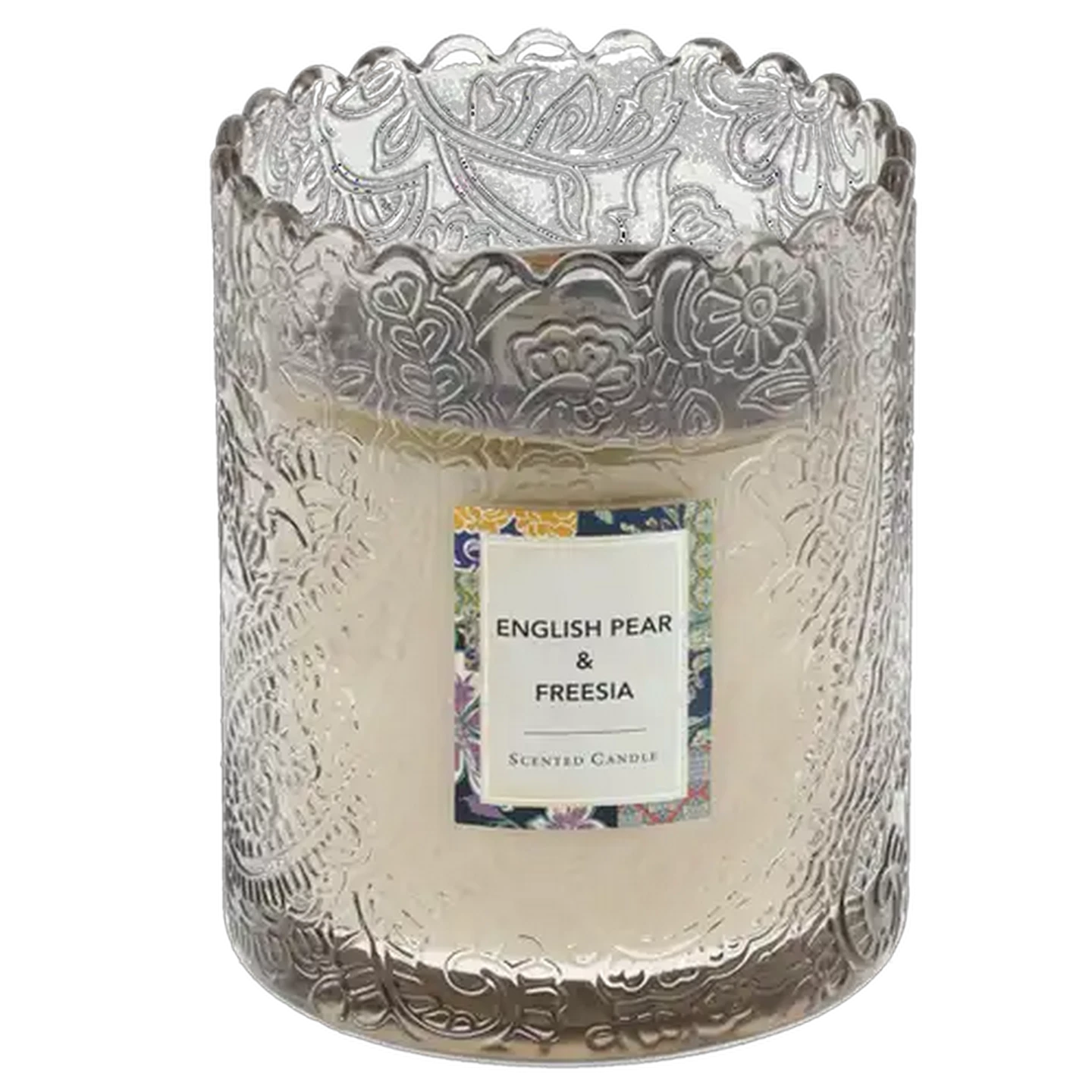 Image of English Pear & Freesia Beige Ditsy Candle 8 x 10cm