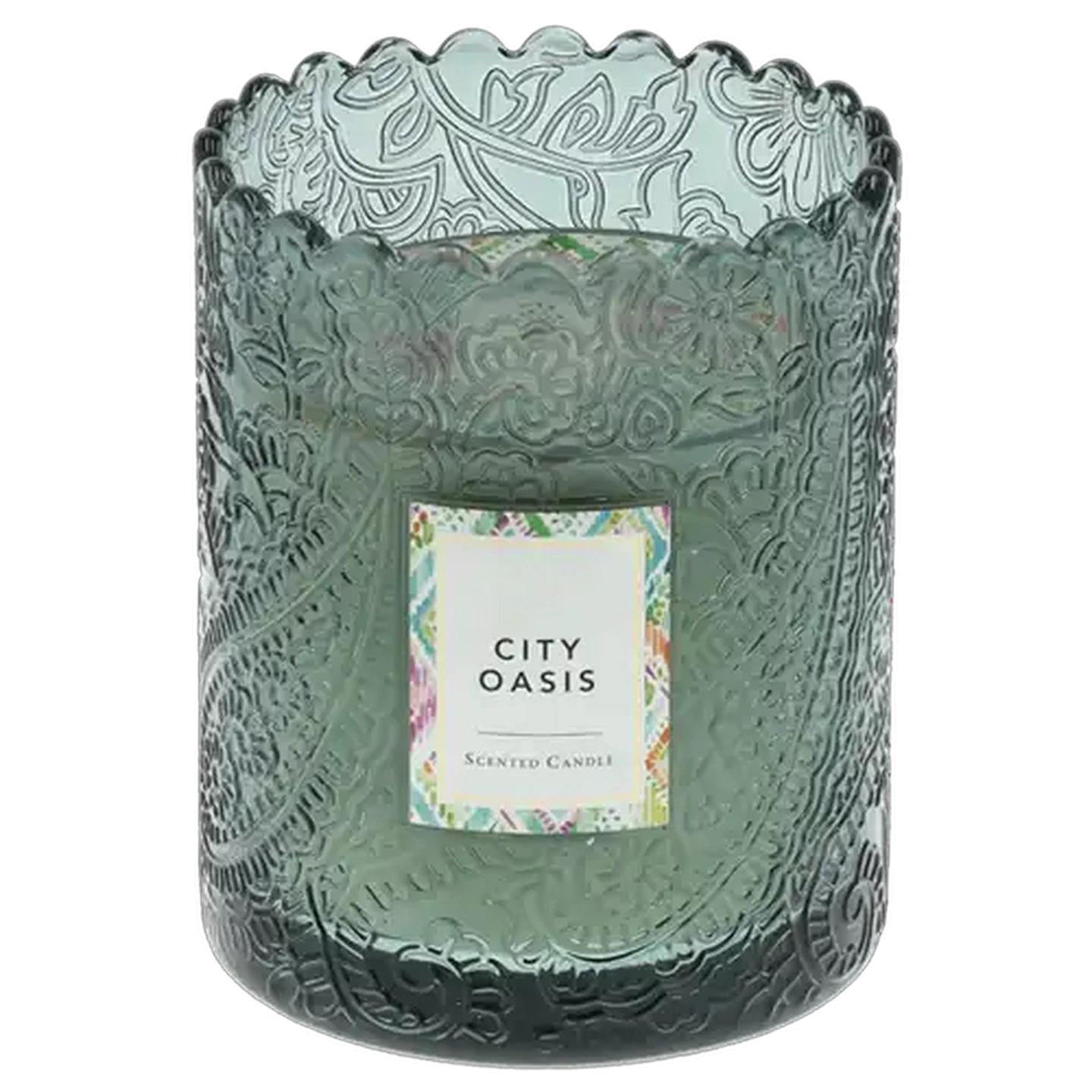 Image of City Oasis Green Ditsy Glass Candle 8 x 10cm