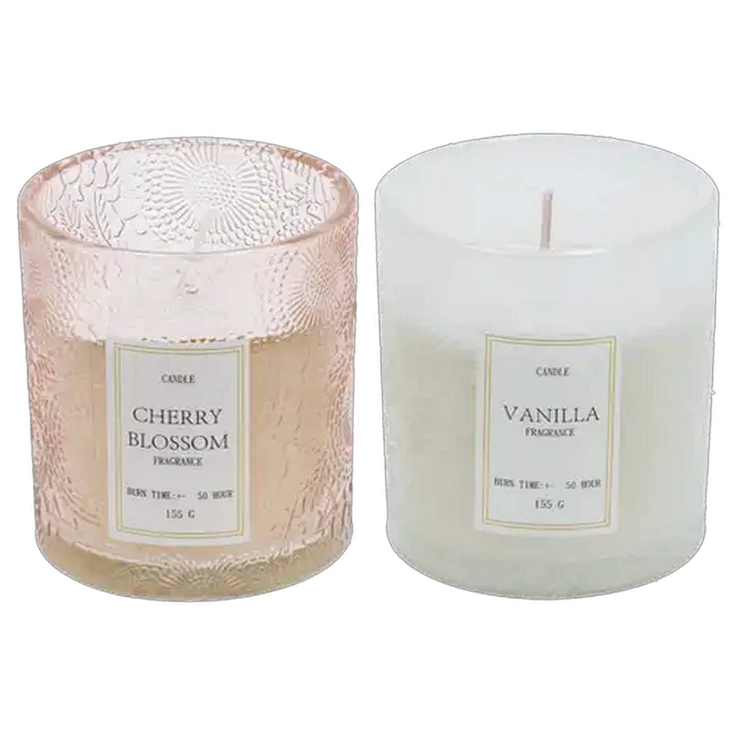 Image of Pink or White Cherry Blossom or Vanilla Candle 9 x 9cm (Scent May Vary)
