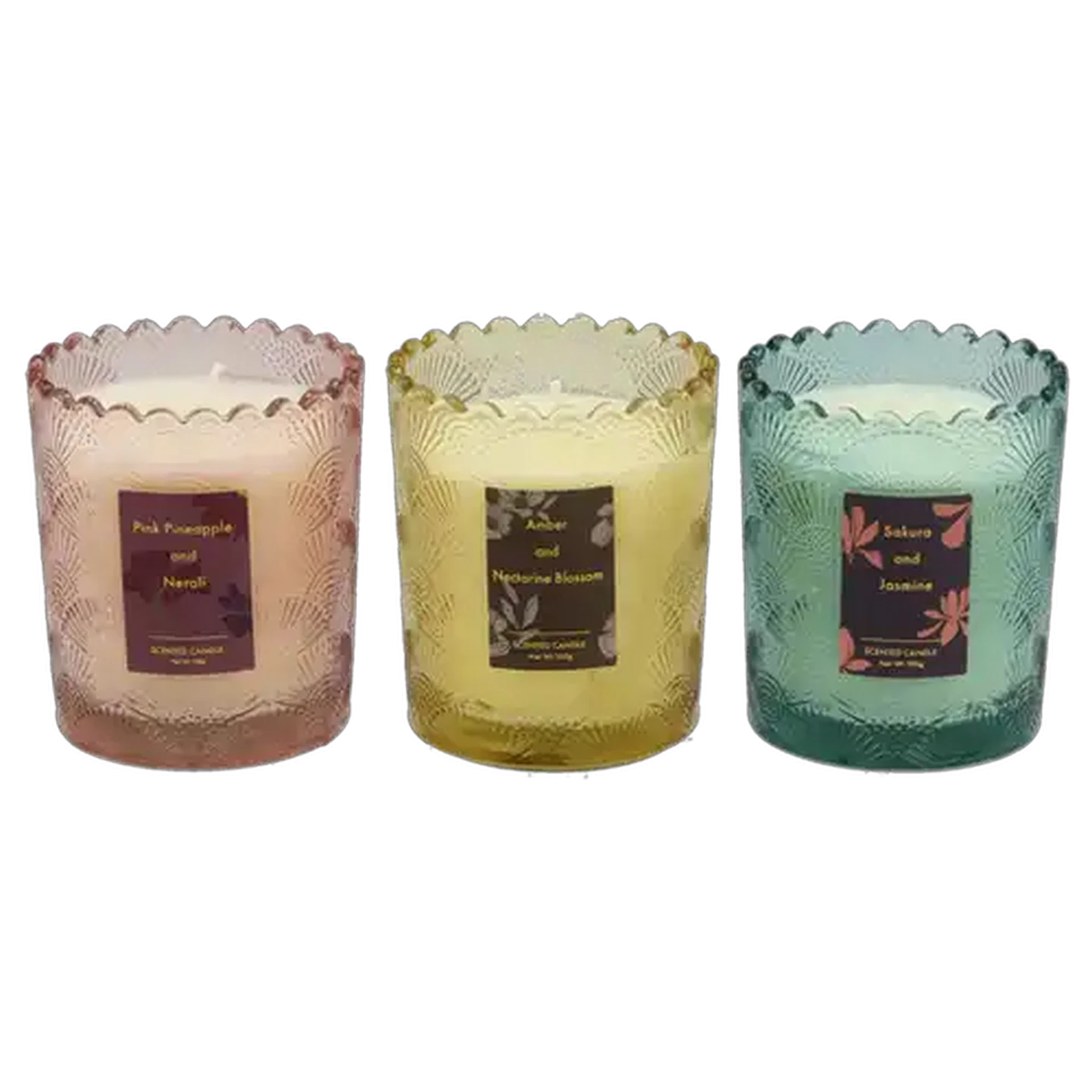 Image of The Bloom Collection Glass Candle Set 3 Piece