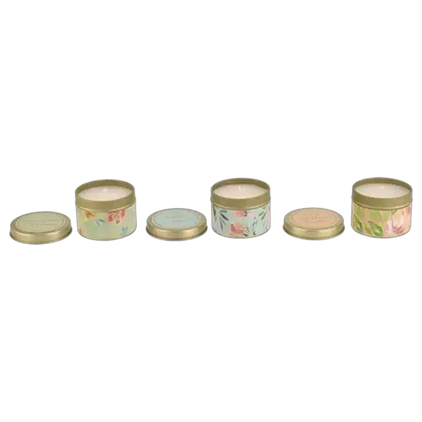 Image of Scented Green, Pink & Blue Candle Tin Set 3-Piece