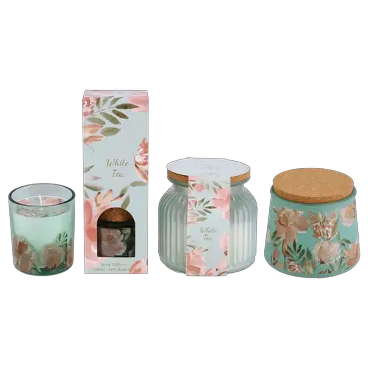 Image of White Tea Blue Glass Jar Candle with Bamboo Lid 10 x 10cm