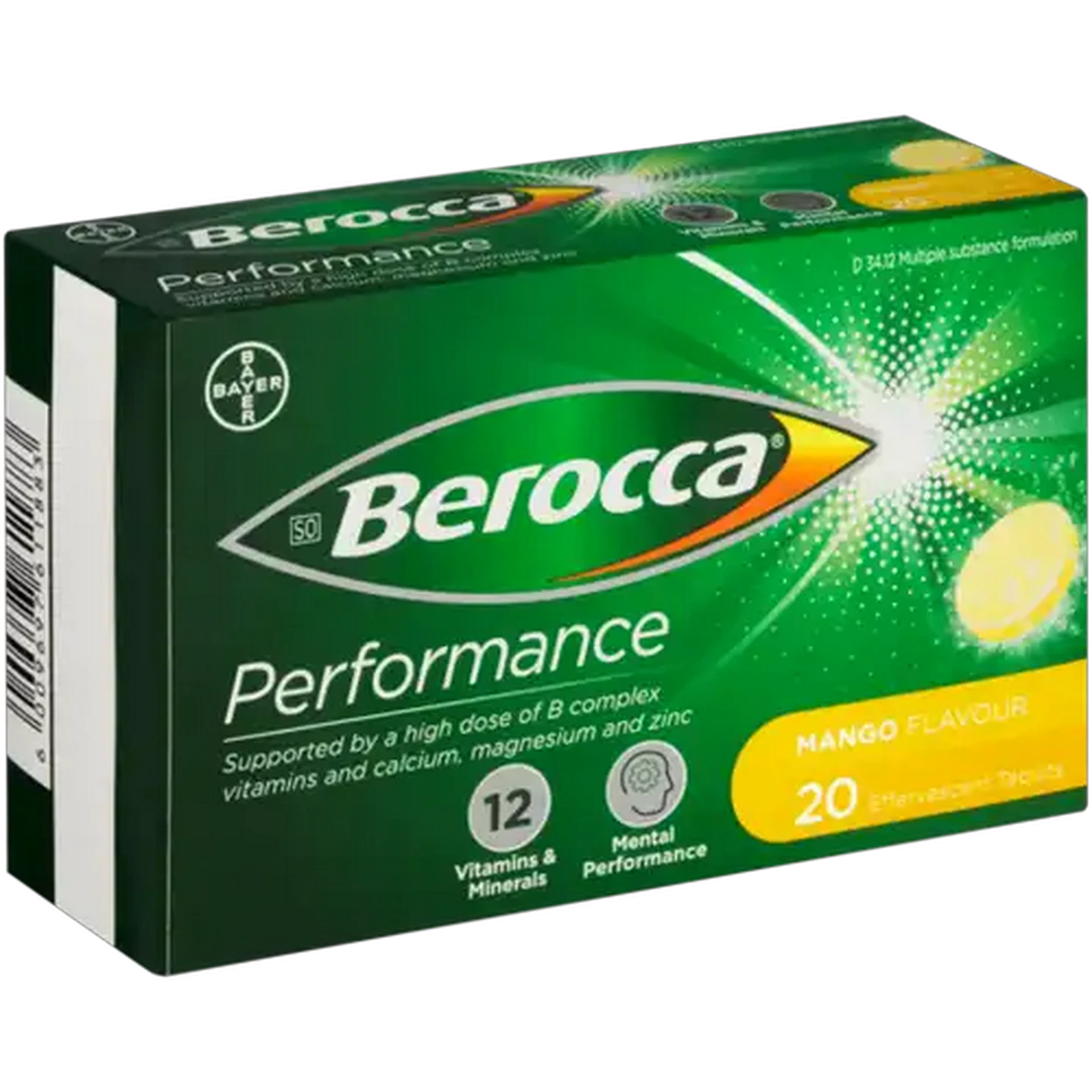Image of Berocca Performance Mango Flavour Effervescent Tablets 20 Pack