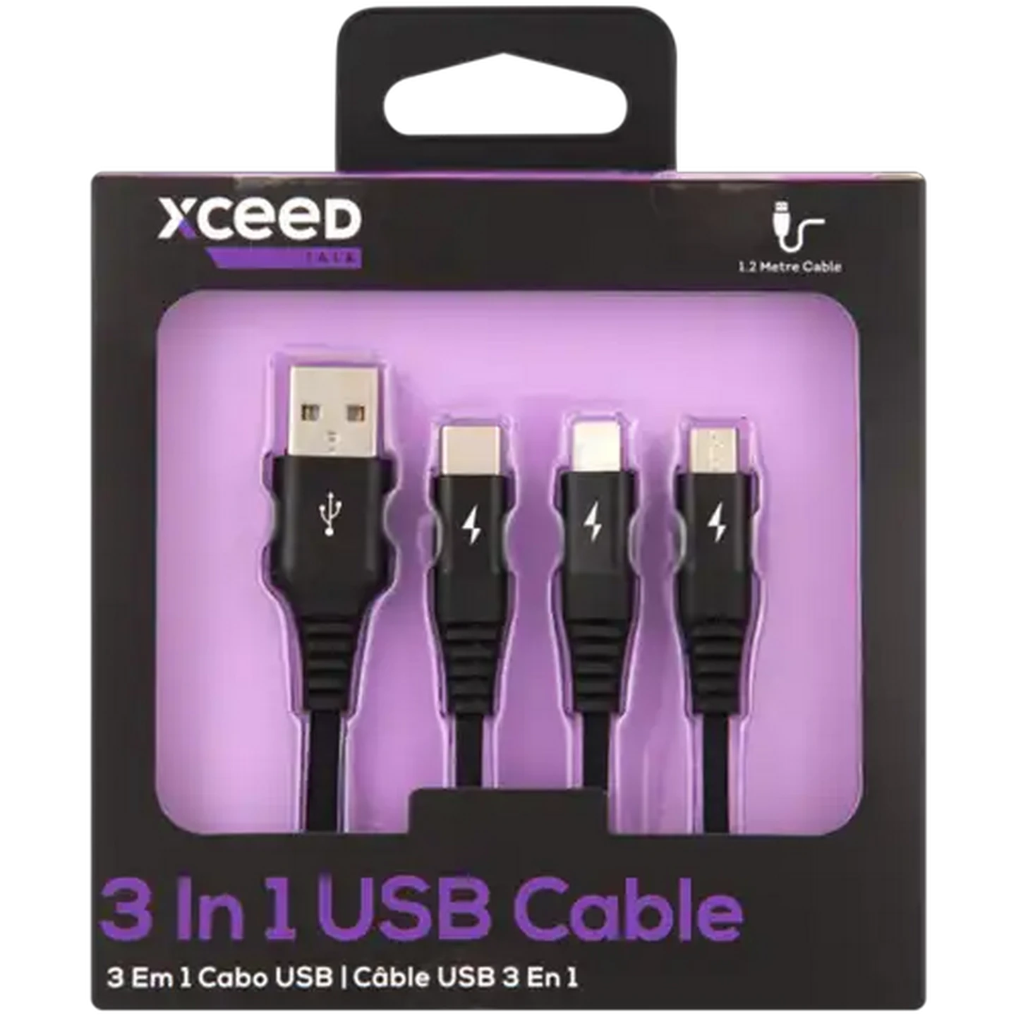 Image of Xceed Talk Black 3-In-1 USB Cable 1.2m