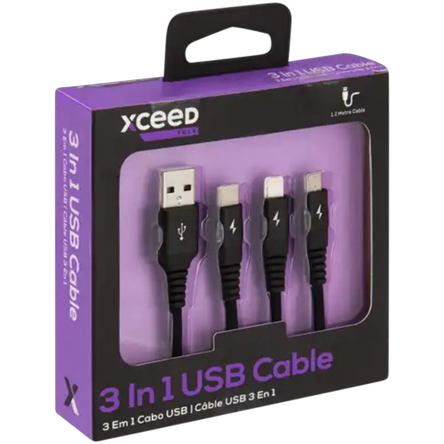 Image of Xceed Talk Black 3-In-1 USB Cable 1.2m