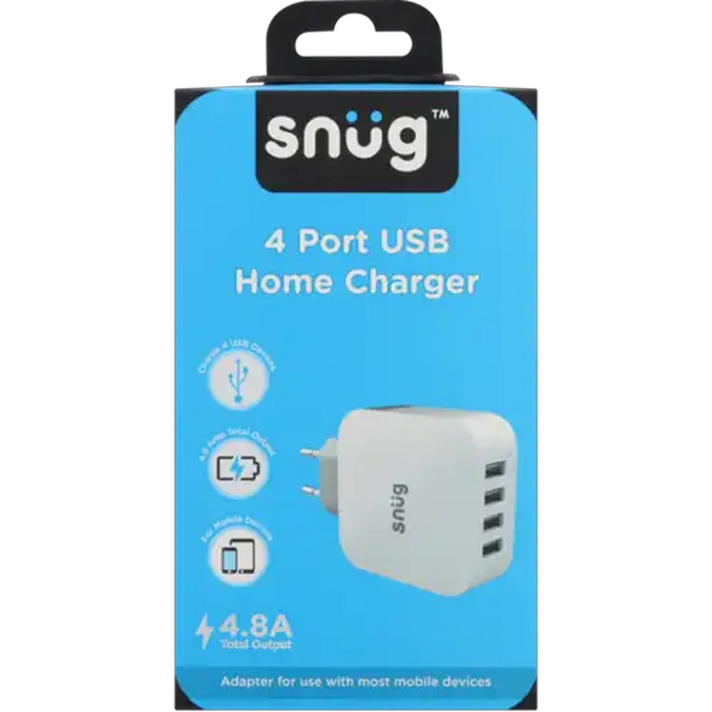 Image of Snug White 4 Port USB-A Home Charger Adaptor 4.8A