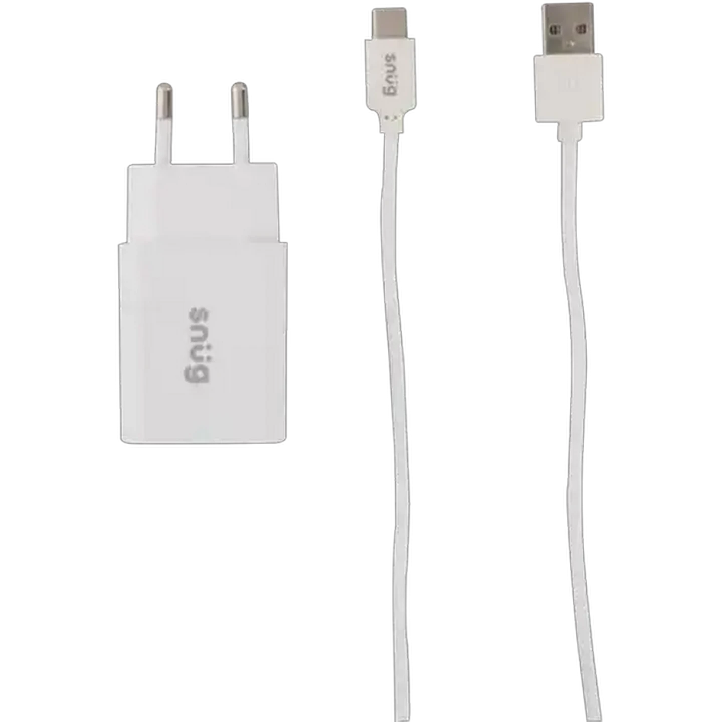 Image of Snug White USB Type-C Charge & Sync Cable with Home Charger Adaptor 1.2m 2.1A