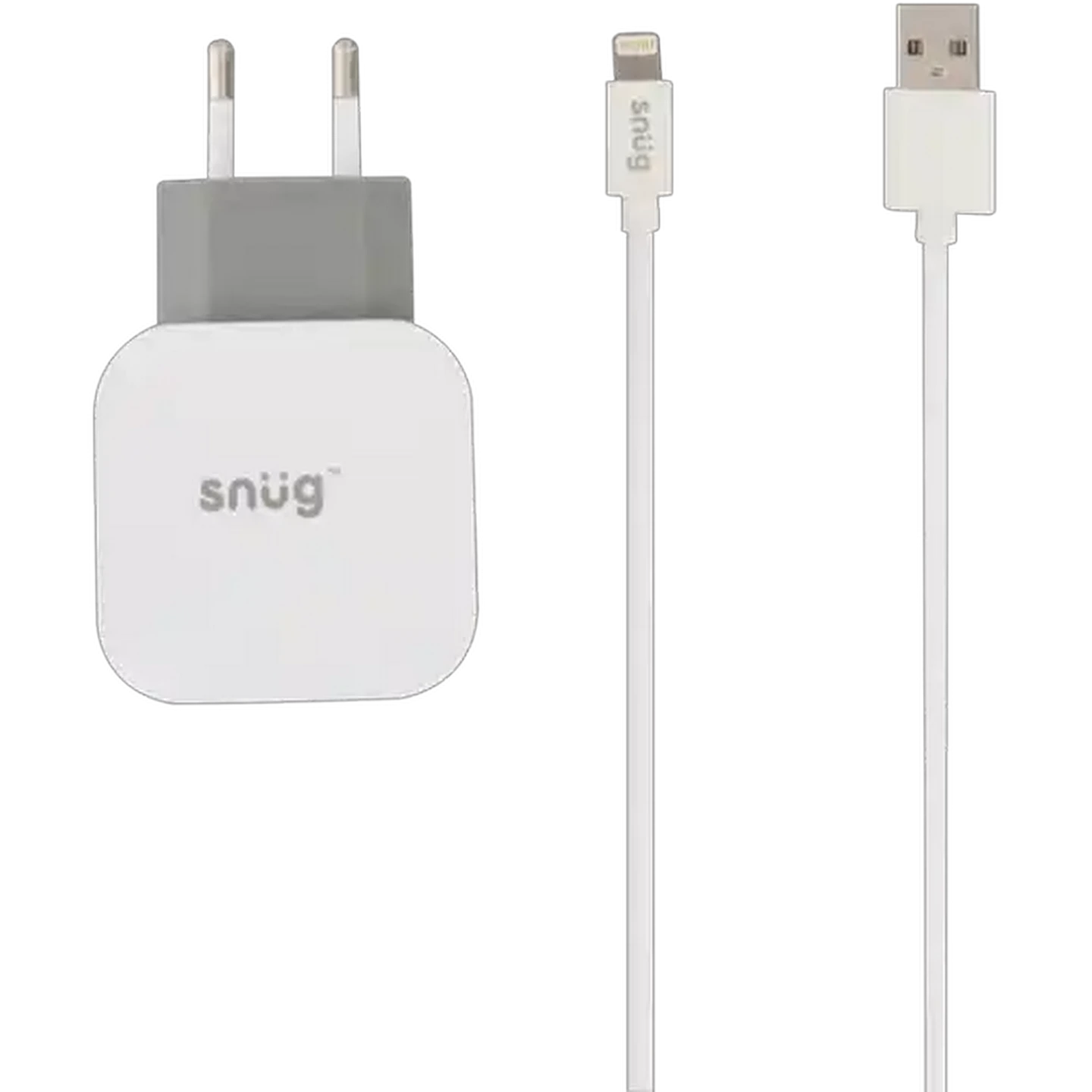 Image of Snug White Lightning Charge & Sync Cable With Dual Port USB-A Home Charger Adaptor 1.2m 3.4A