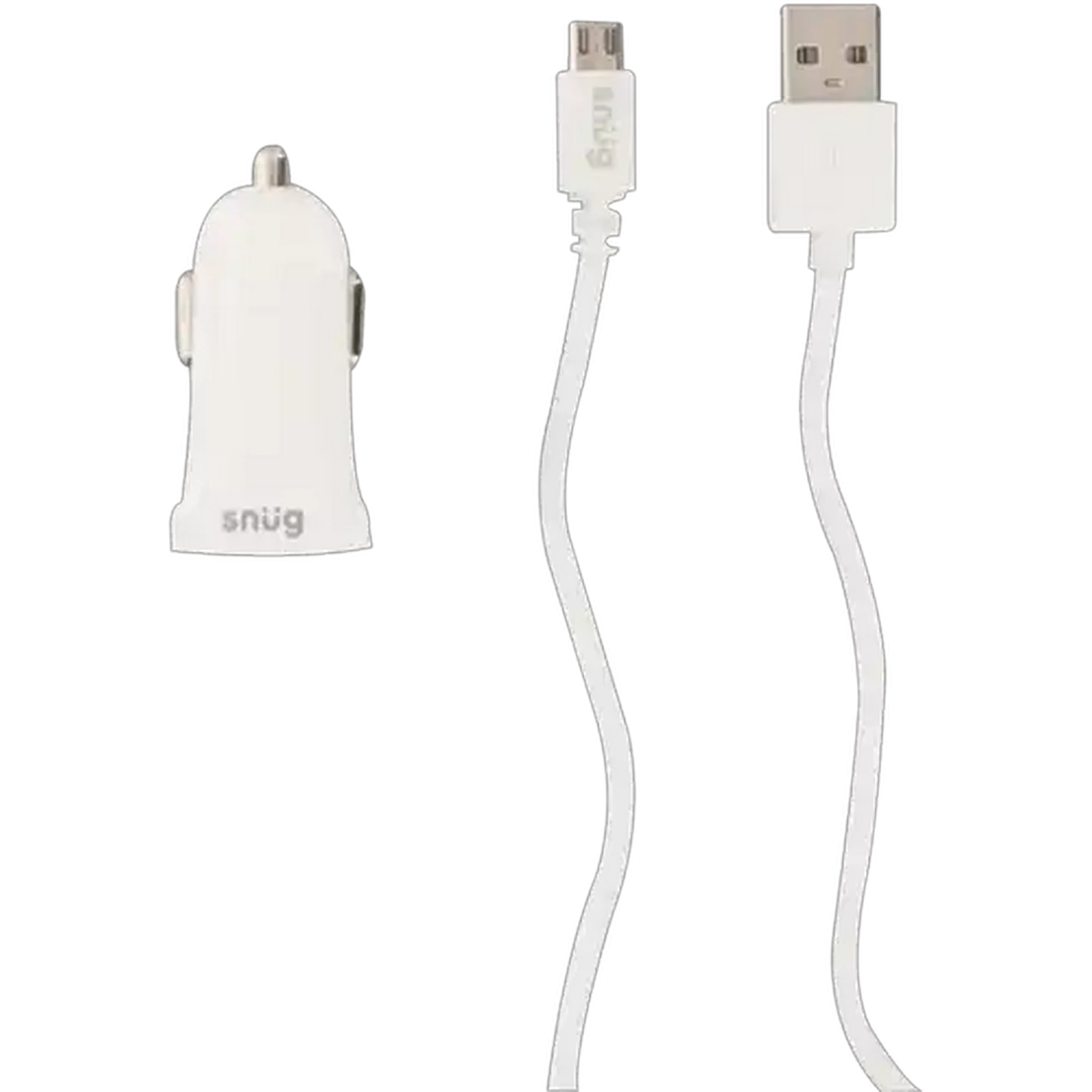 Image of Snug White Micro-USB Charge & Sync Cable with Car Charger Adaptor 1.2m 2.1A