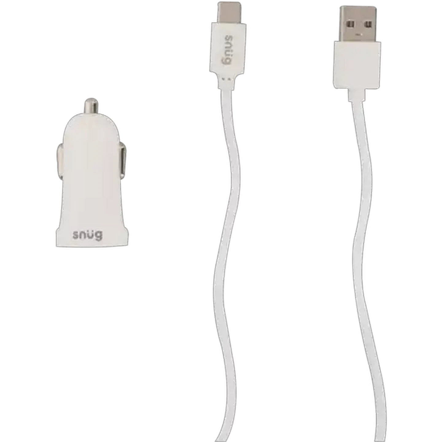 Image of Snug White USB Type-C Charge & Sync Cable with Car Charger Adaptor 1.2m 2.1A