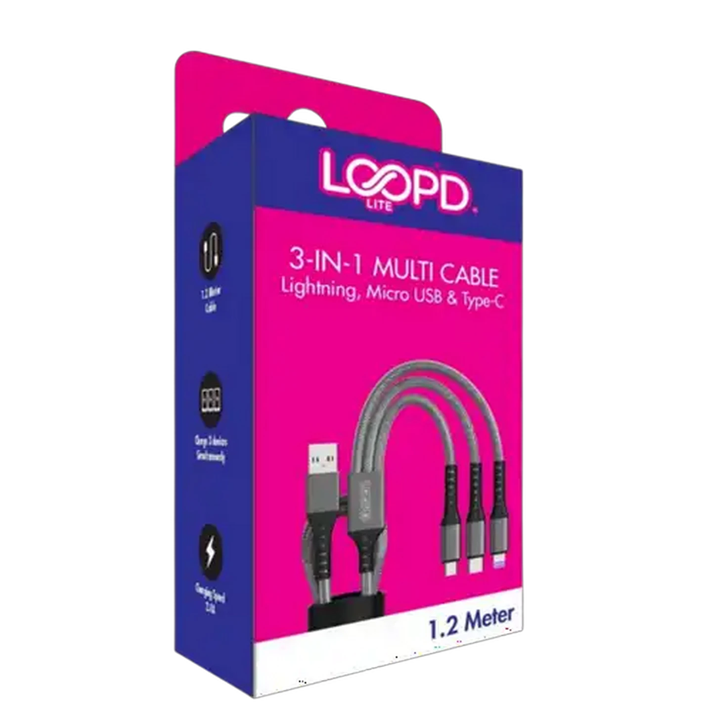 Image of LOOP'D Lite 3-in-1 Grey Multi Cable 1.2m