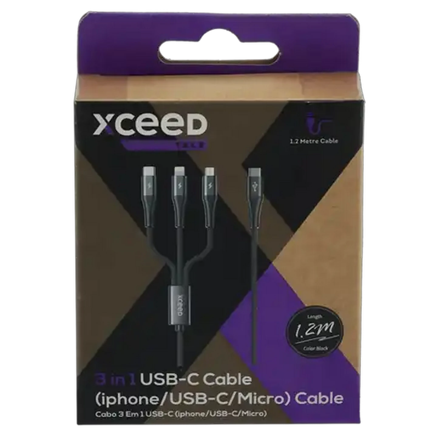Image of Xceed Talk Black 3-in-1 USB Data Cable 1.2m