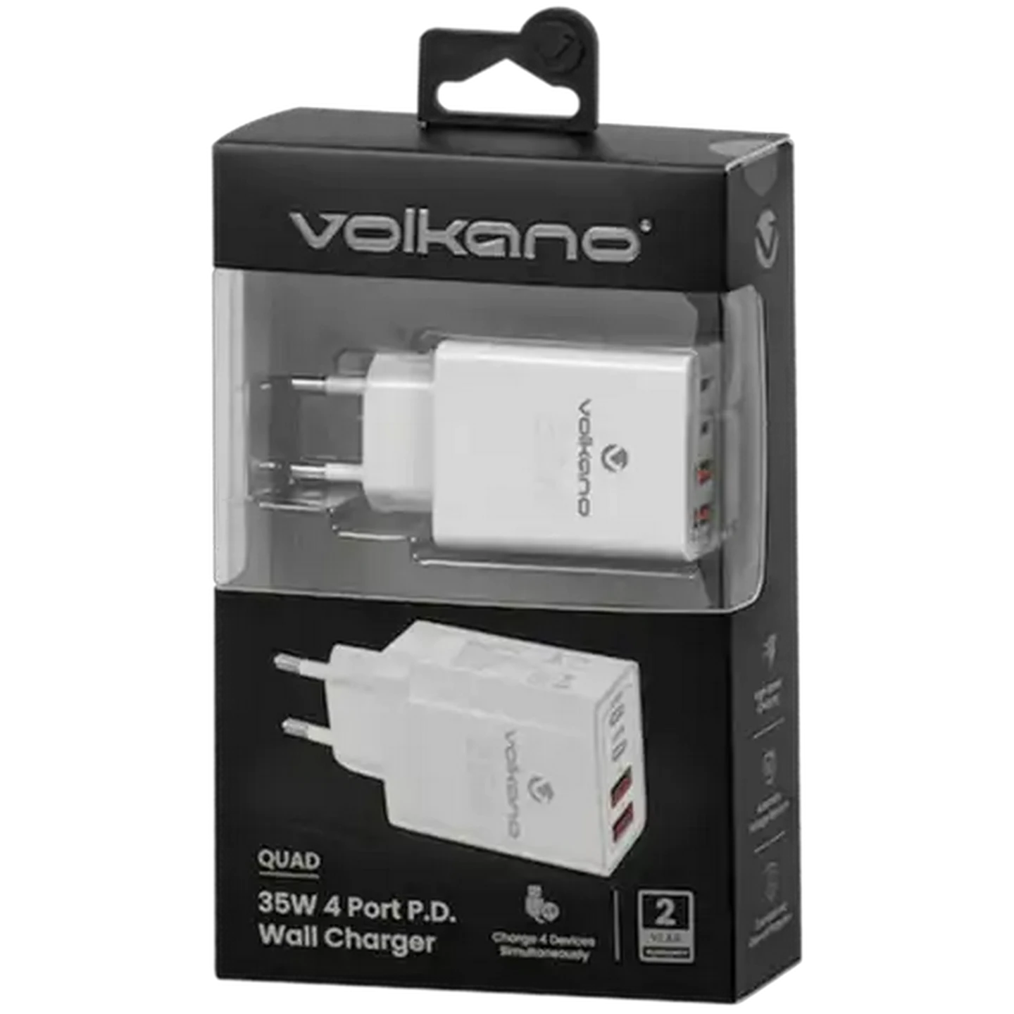 Image of Volkano Quad Series 2x PD USB-C 2x USB-A 3A 35W Wall Charger