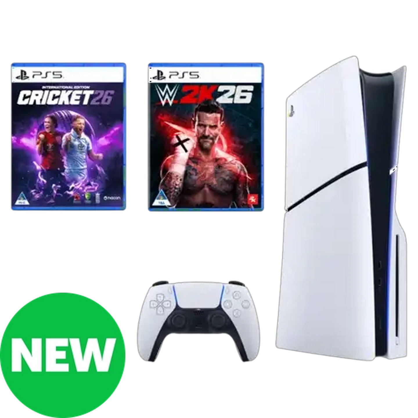 Image of PlayStation 5 Disc Edition Console 1TB with Cricket 26: Official Game of the Ashes & WWE 2K26