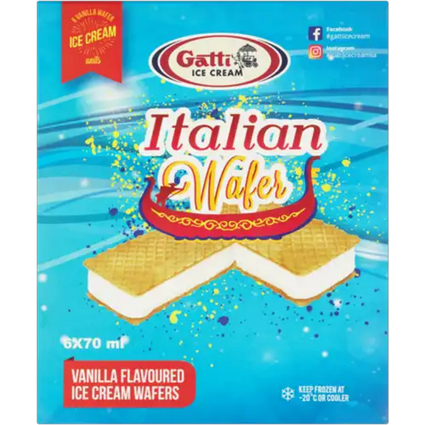 Image of Gatti Ice Cream Italian Wafer Vanilla Flavoured Ice Cream Wafer 6 x 70ml