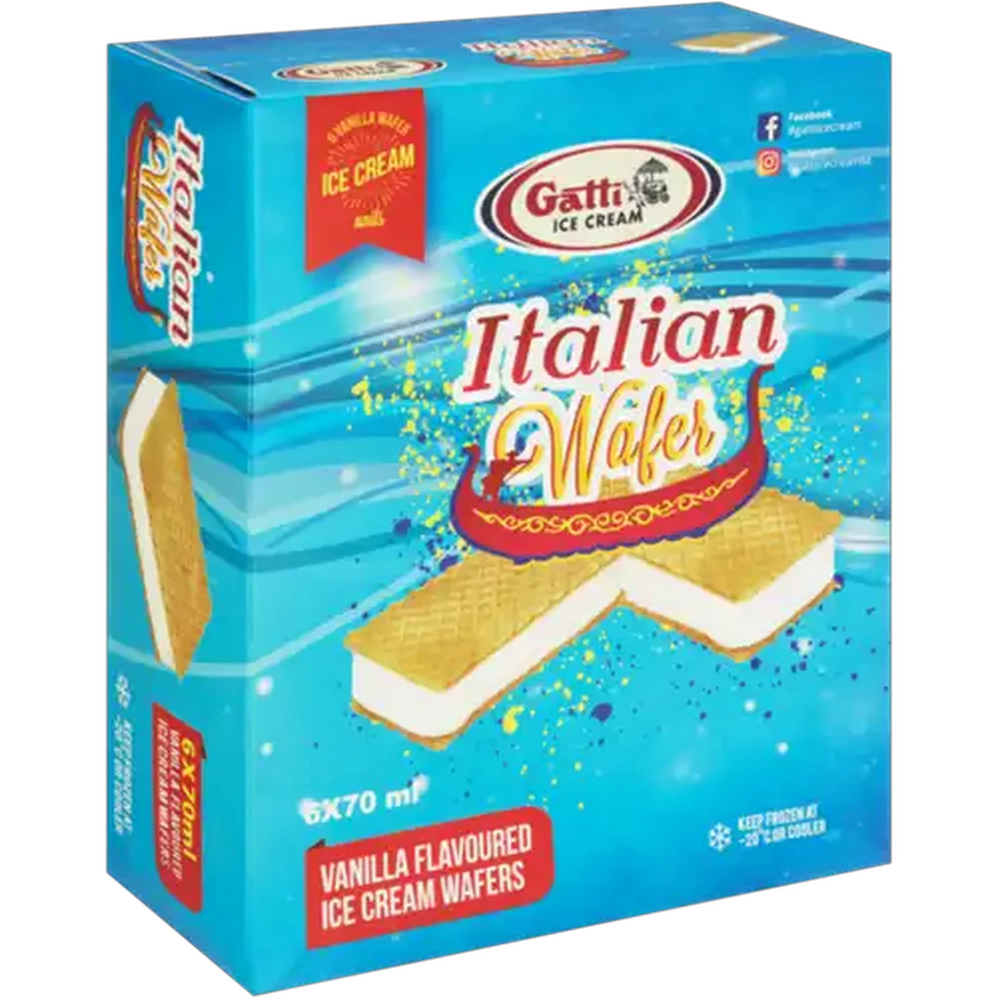 Image of Gatti Ice Cream Italian Wafer Vanilla Flavoured Ice Cream Wafer 6 x 70ml