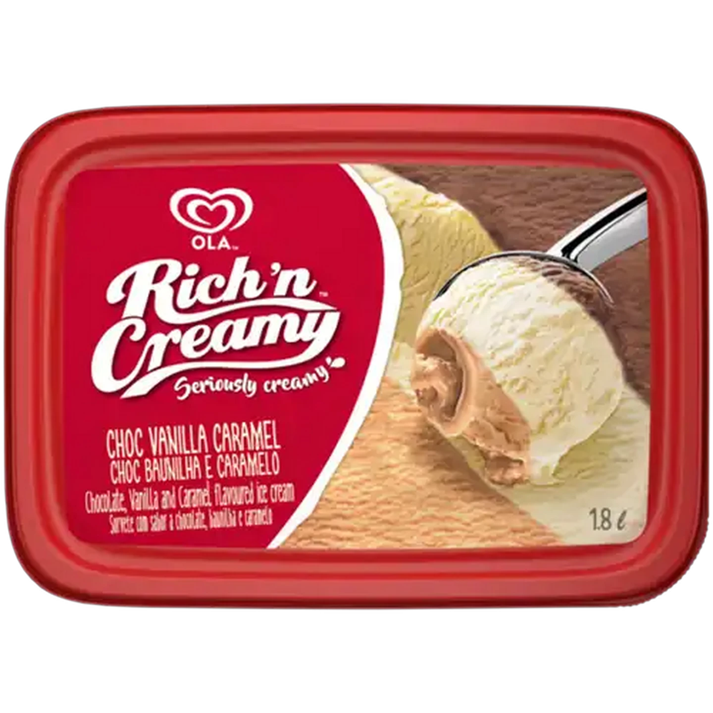 Image of Ola Rich 'n Creamy Chocolate, Vanilla & Caramel Flavoured Ice Cream 1.8L