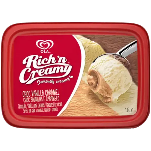 Ola Rich 'n Creamy Chocolate, Vanilla & Caramel Flavoured Ice Cream 1.8L