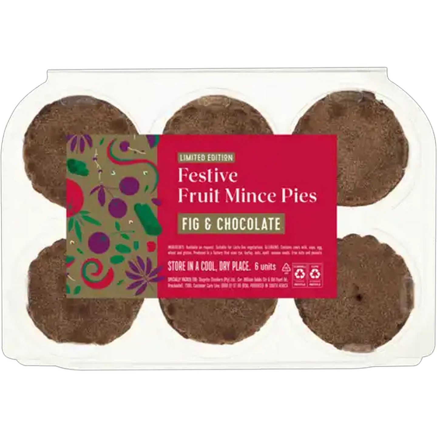 Image of Limited Edition Fig & Chocolate Festive Fruit Mince Pies 6 Pack