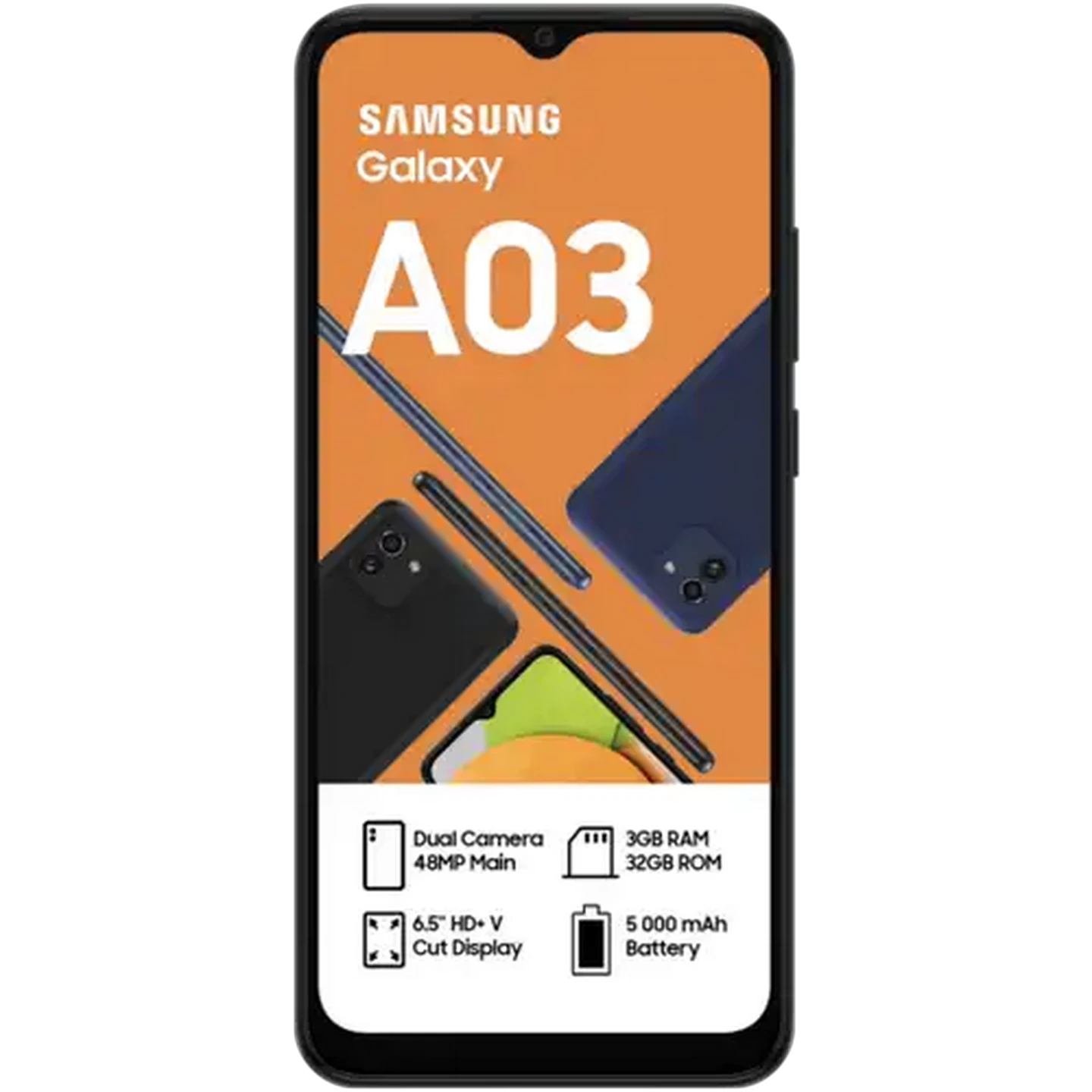 Image of Samsung Galaxy A03 Black Dual SIM Smartphone Cellphone 32GB