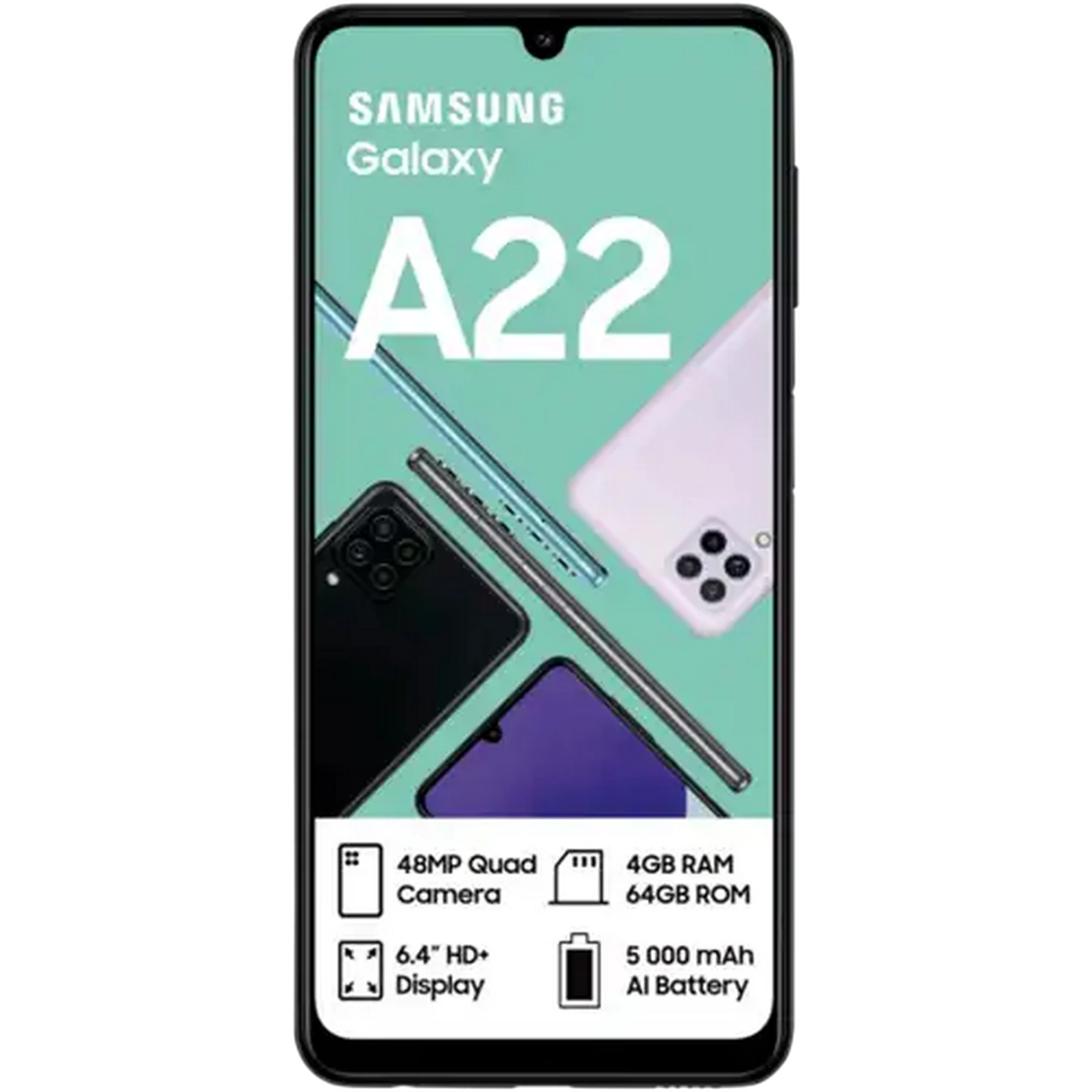 Image of Samsung Galaxy Black A22 Dual Sim Smart Phone Cellphone 64GB