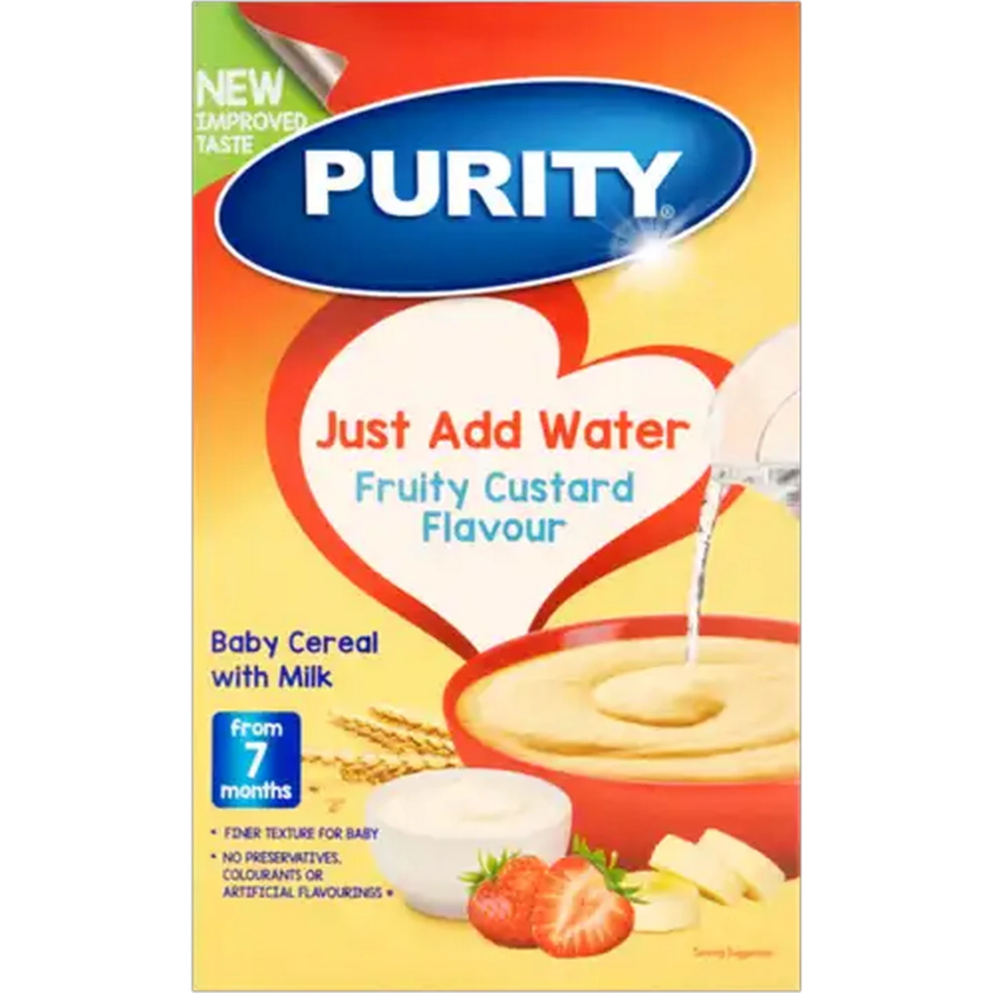 Image of PURITY From 7 Months Fruity Custard Flavour Baby Cereal with Milk 450g