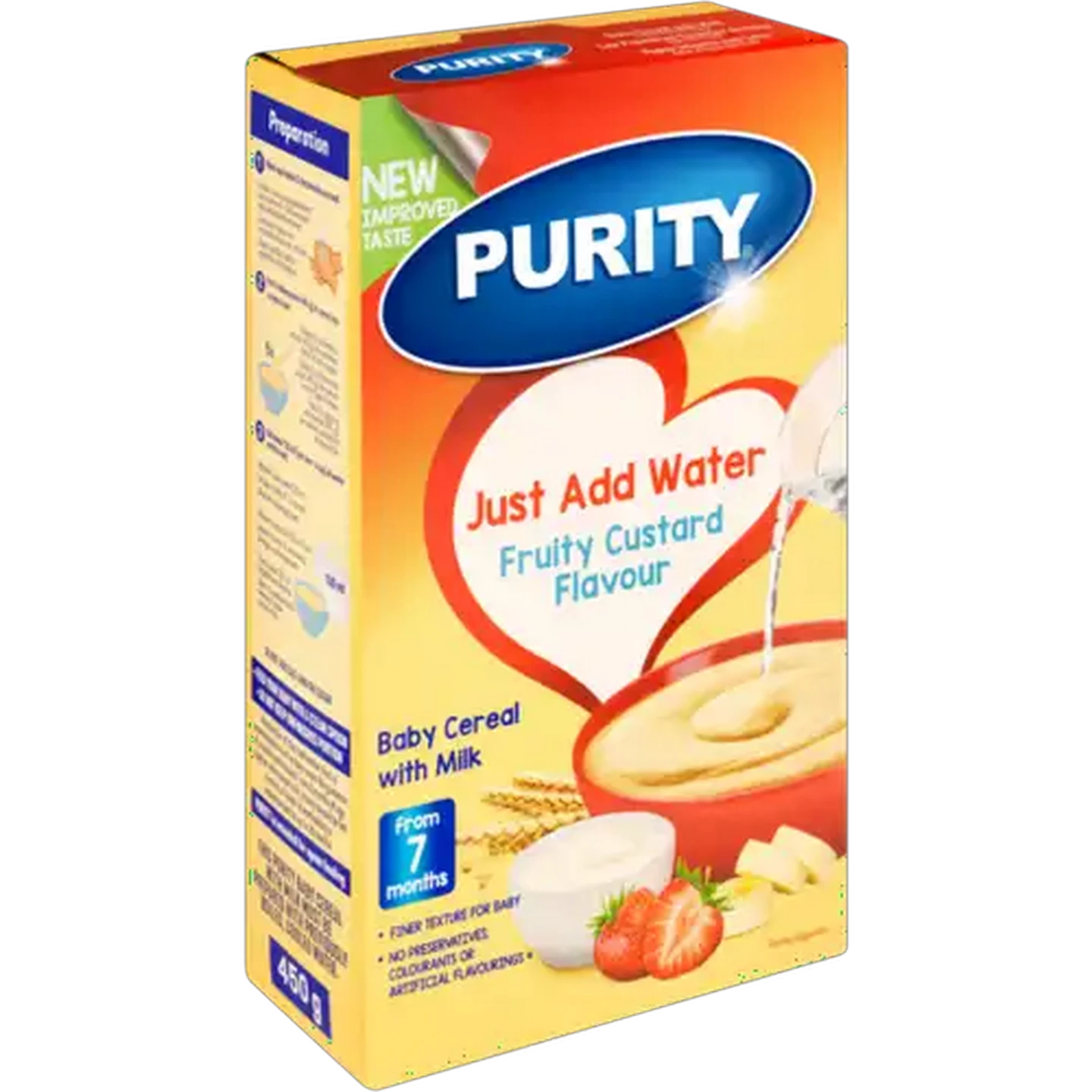 Image of PURITY From 7 Months Fruity Custard Flavour Baby Cereal with Milk 450g