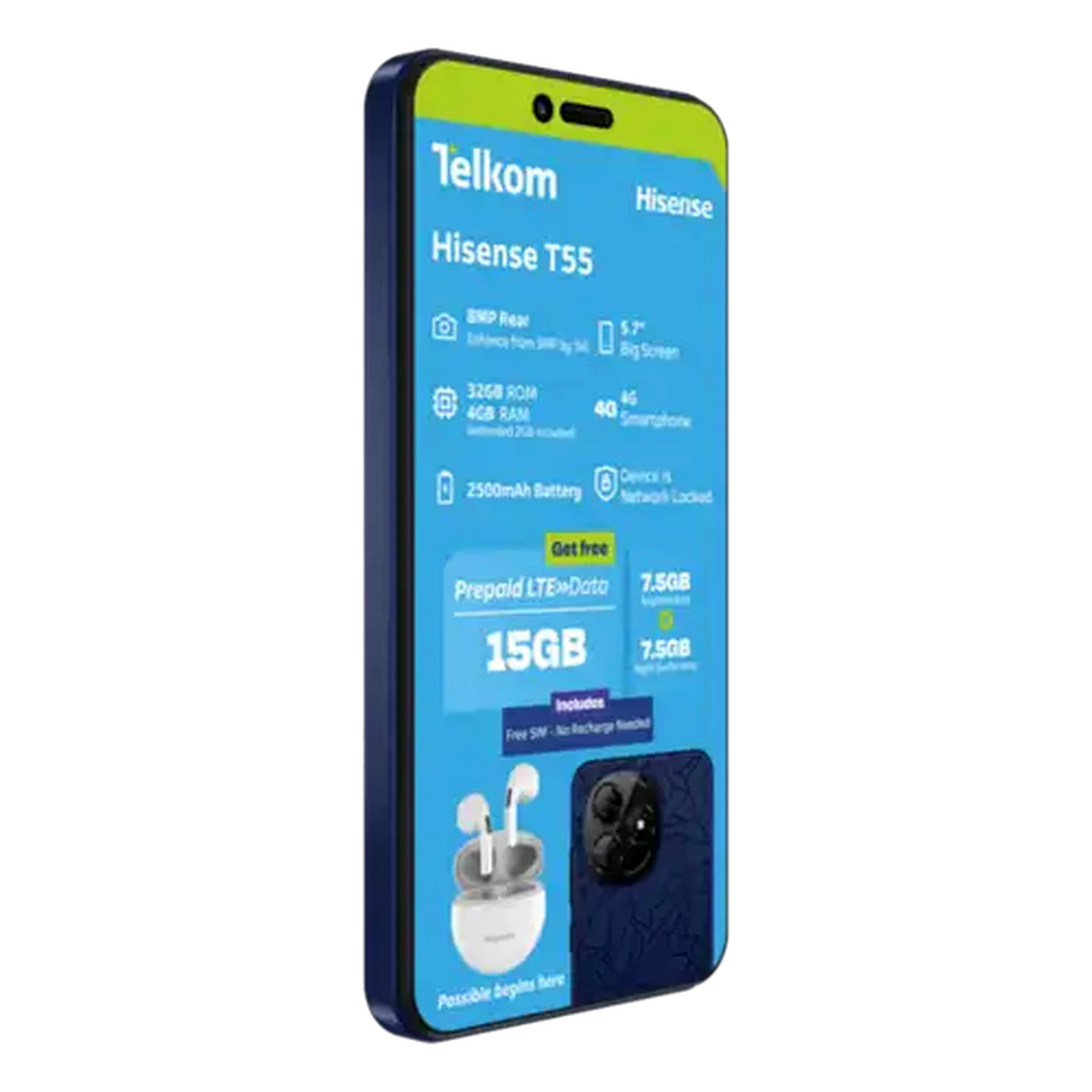 Image of Hisense T55 Blue Smartphone 32G with Earpods