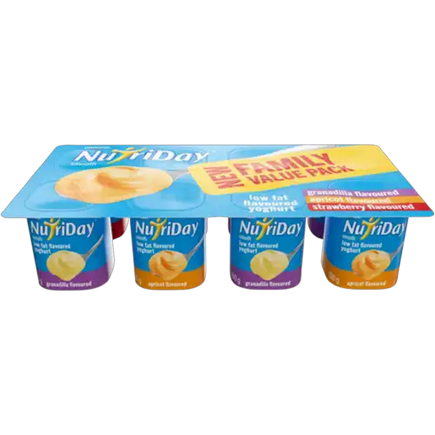 Image of Danone NutriDay Granadilla, Strawberry & Apricot Flavoured Low Fat Smooth Yoghurt 8 x 100g