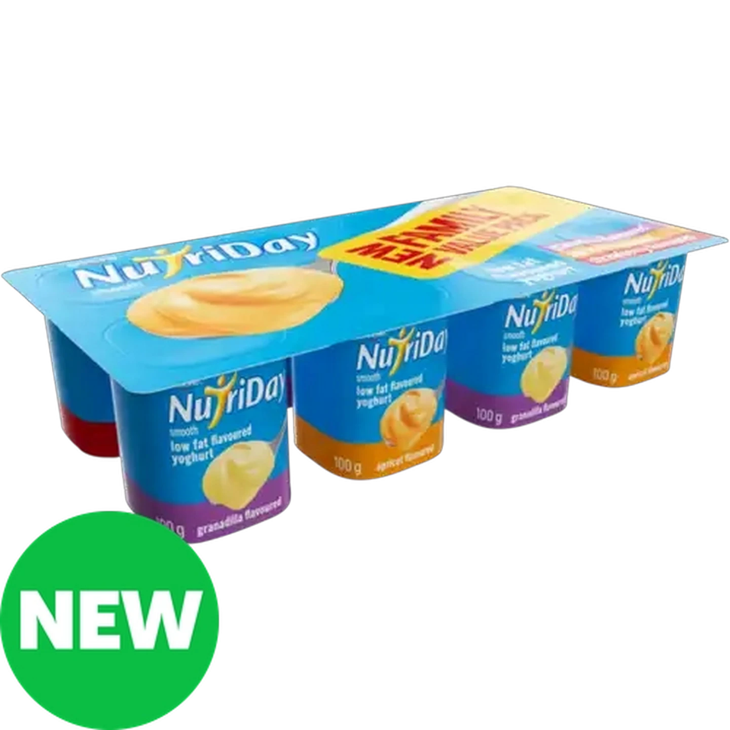 Image of Danone NutriDay Granadilla, Strawberry & Apricot Flavoured Low Fat Smooth Yoghurt 8 x 100g