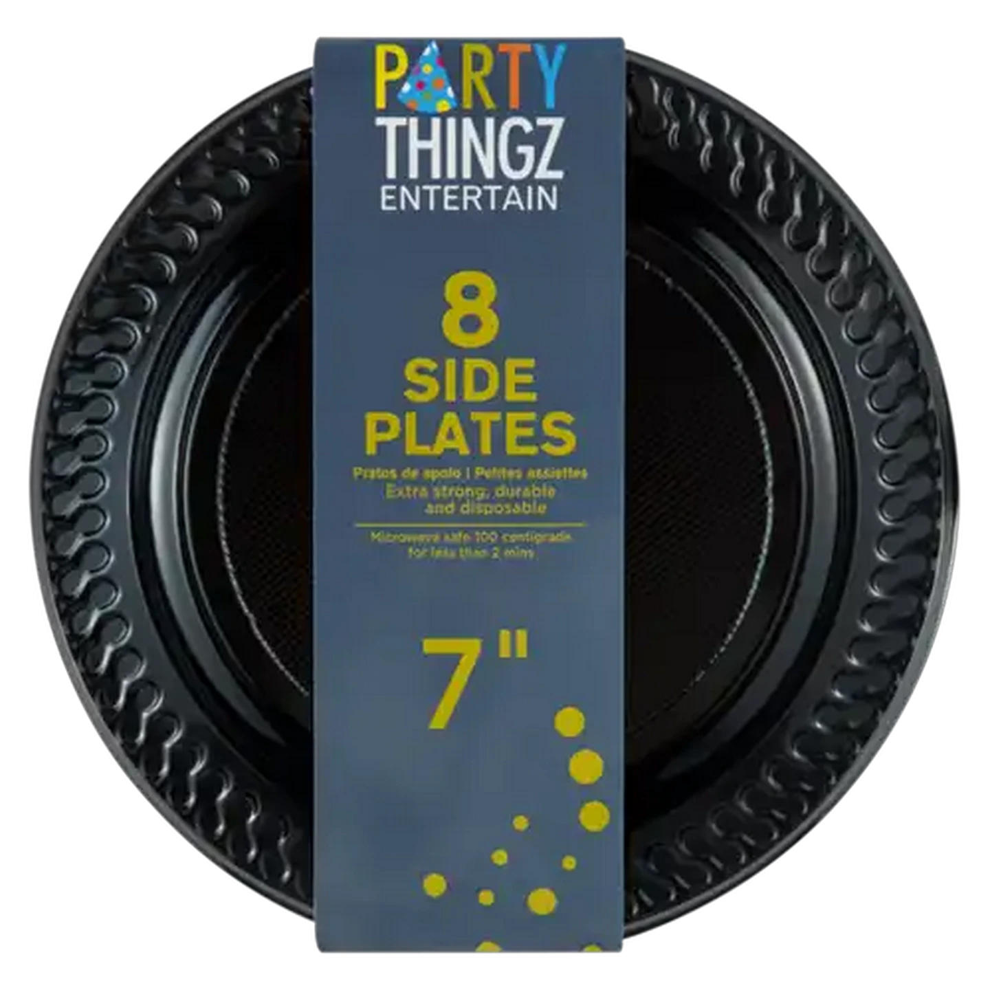 Image of Party Thingz Black Plastic Side Plates 8-Pack