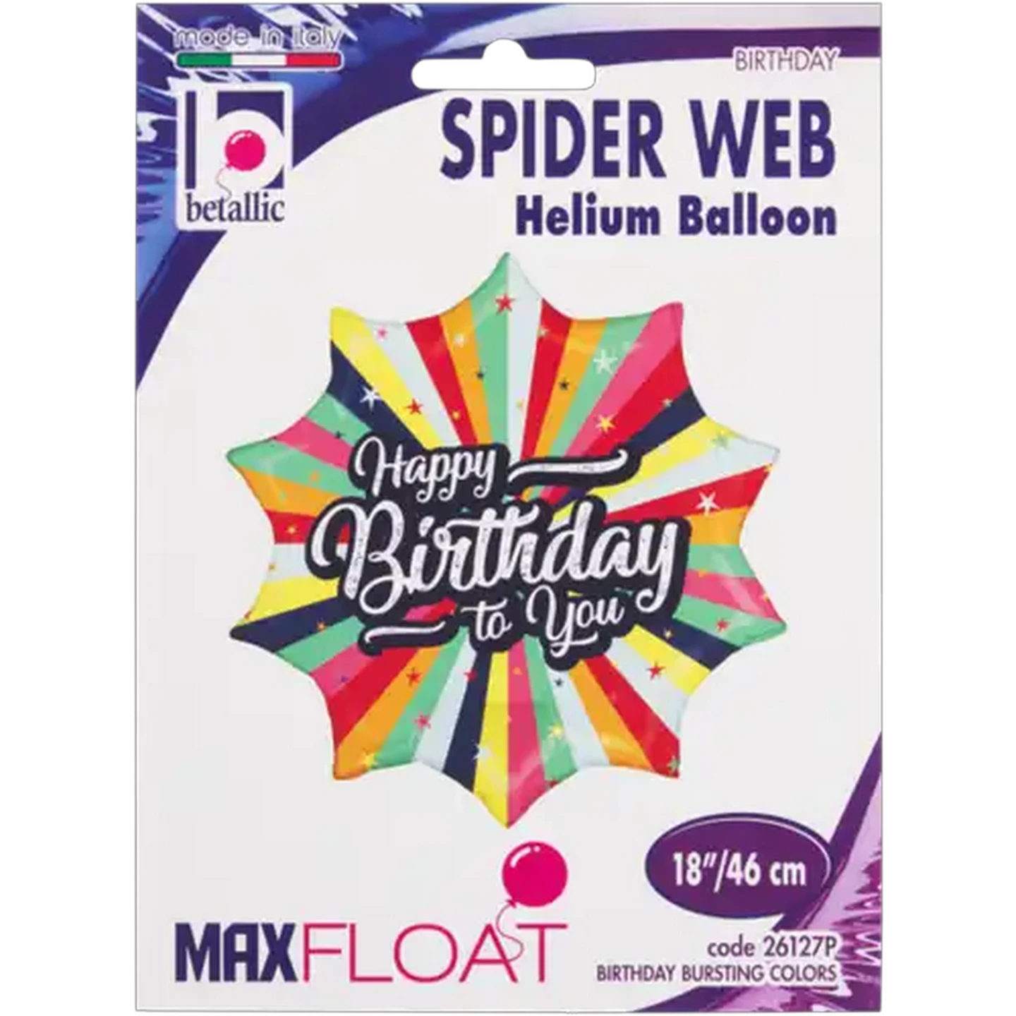 Image of Grabo Balloons Retro Stripe Happy Birthday Foil Balloon 45.7cm