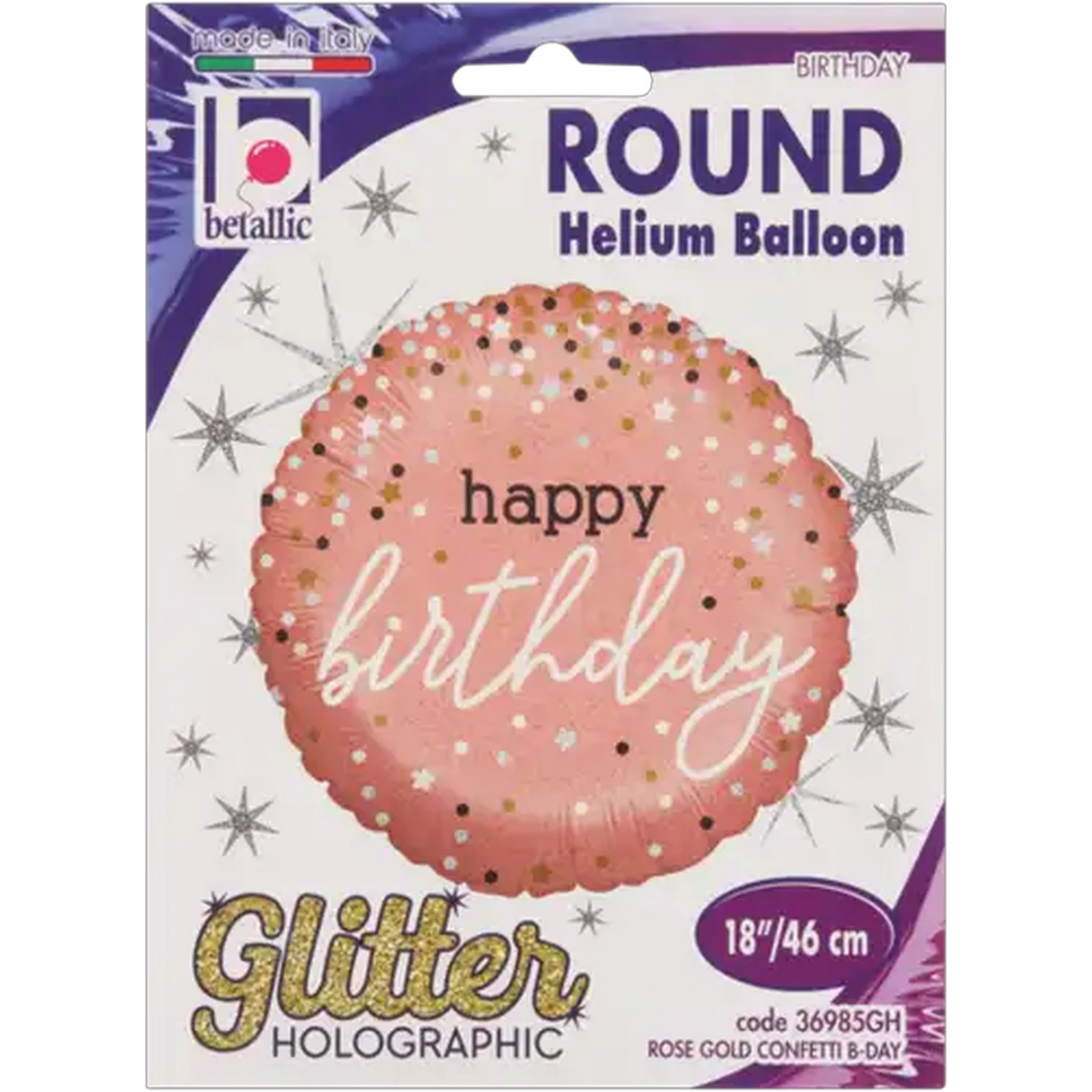 Image of Grabo Balloons Rose Gold Confetti Happy Birthday Foil Balloon 45.7cm